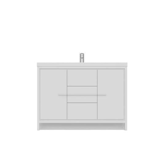 Alya Bath Sortino 48" Single White Modern Freestanding  Bathroom Vanity With Acrylic Top and Integrated Sink - AB-MD648-W