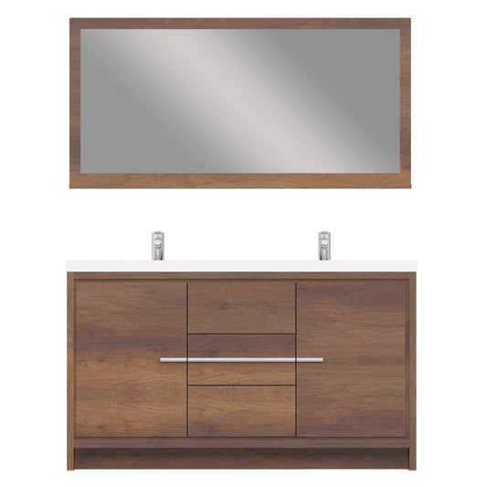 Alya Bath Sortino 60" Double Rosewood  Modern Freestanding Bathroom Vanity With Acrylic Top and Integrated Sink - AB-MD660D-RW