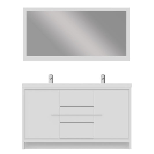 Alya Bath Sortino 60" Double White Modern Freestanding Bathroom Vanity With Acrylic Top and Integrated Sink - AB-MD660D-W