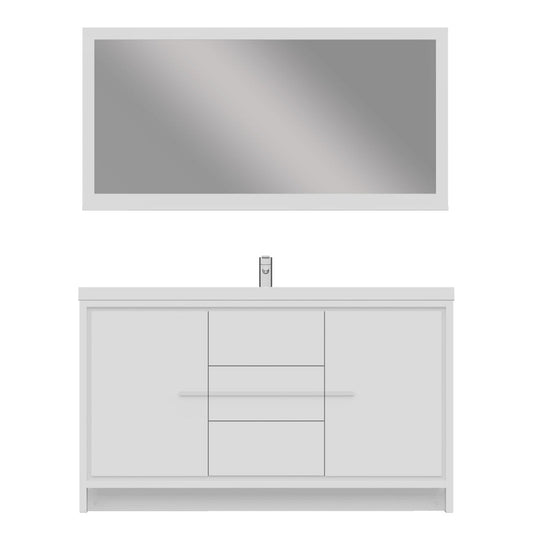Alya Bath Sortino 60" Single White Modern Freestanding  Bathroom Vanity With Acrylic Top and Integrated Sink - AB-MD660S-W