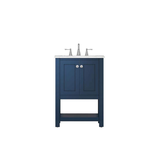 Alya Bath Wilmington 24" Single Blue Freestanding  Bathroom Vanity With Carrara Marble Top, Ceramic Sink and Wall Mounted Mirror - HE-102-24-B-CWMT+HE-101/102-24-B-M