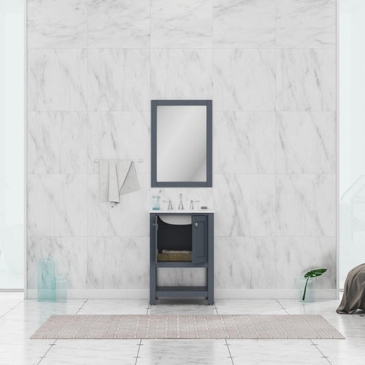 Alya Bath Wilmington 24" Single Gray Freestanding  Bathroom Vanity With Carrara Marble Top, Ceramic Sink and Wall Mounted Mirror - HE-102-24-G-CWMT+HE-101/102-24-G-M