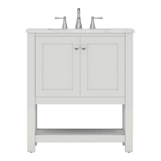 Alya Bath Wilmington 30" Single White Freestanding  Bathroom Vanity With Carrara Marble Top, Ceramic Sink and Wall Mounted Mirror - HE-102-30-W-CWMT+HE-101/102-30-W-M