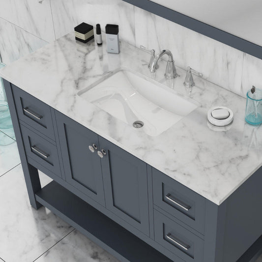 Alya Bath Wilmington 48" Single Gray Freestanding  Bathroom Vanity With Carrara Marble Top, Ceramic Sink and Wall Mounted Mirror - HE-102-48-G-CWMT+HE-101/102-42-G-M