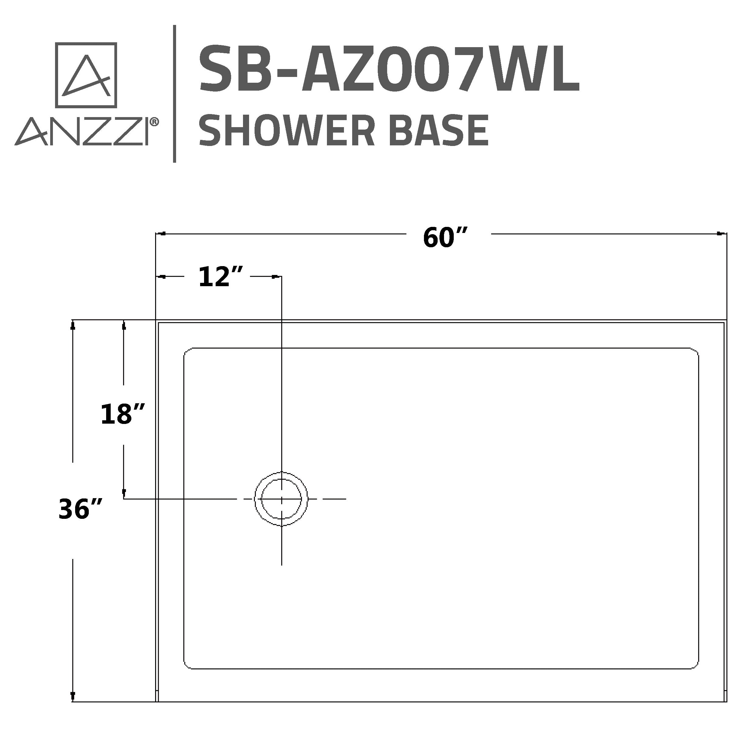 Anzzi Colossi Series 60 in. x 36 in. Shower Base in White SB-AZ007WL - SB-AZ007WL