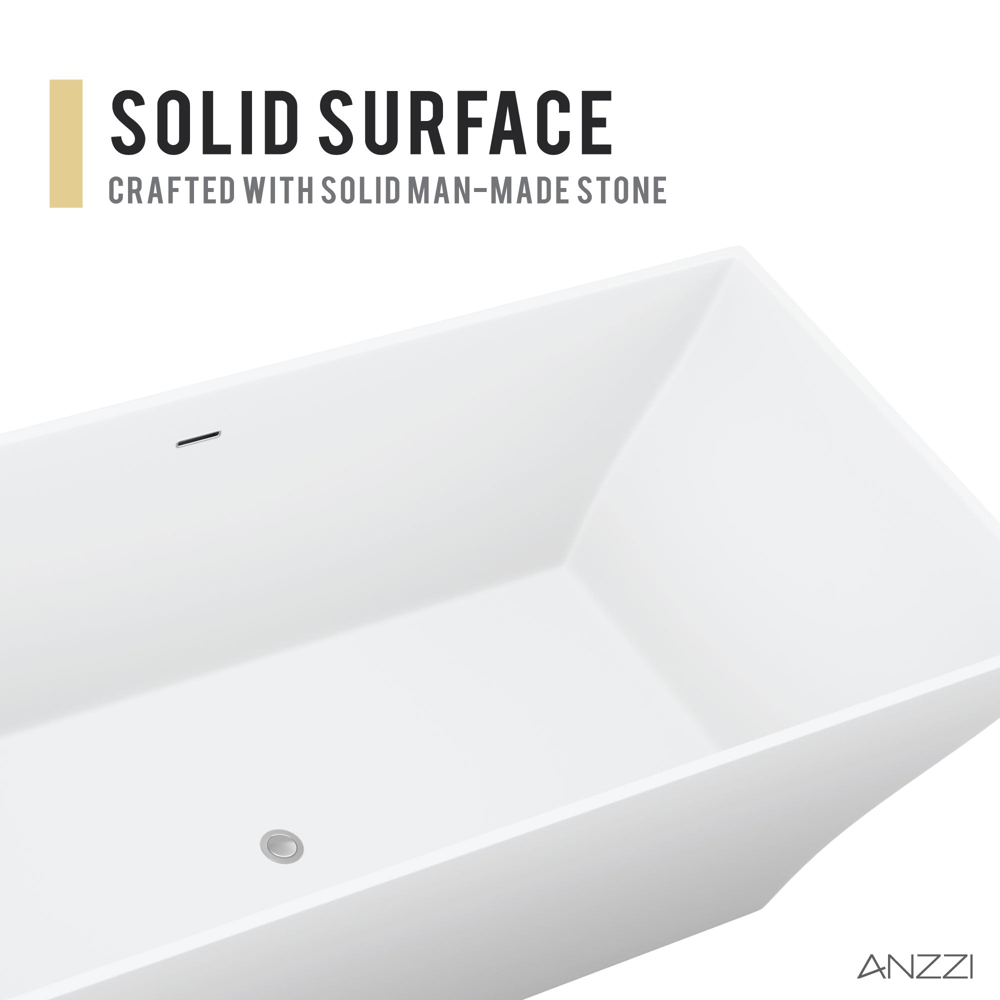 Anzzi Crema 5.9 ft. Solid Surface Center Drain Freestanding Bathtub in Matte White FT-AZ509