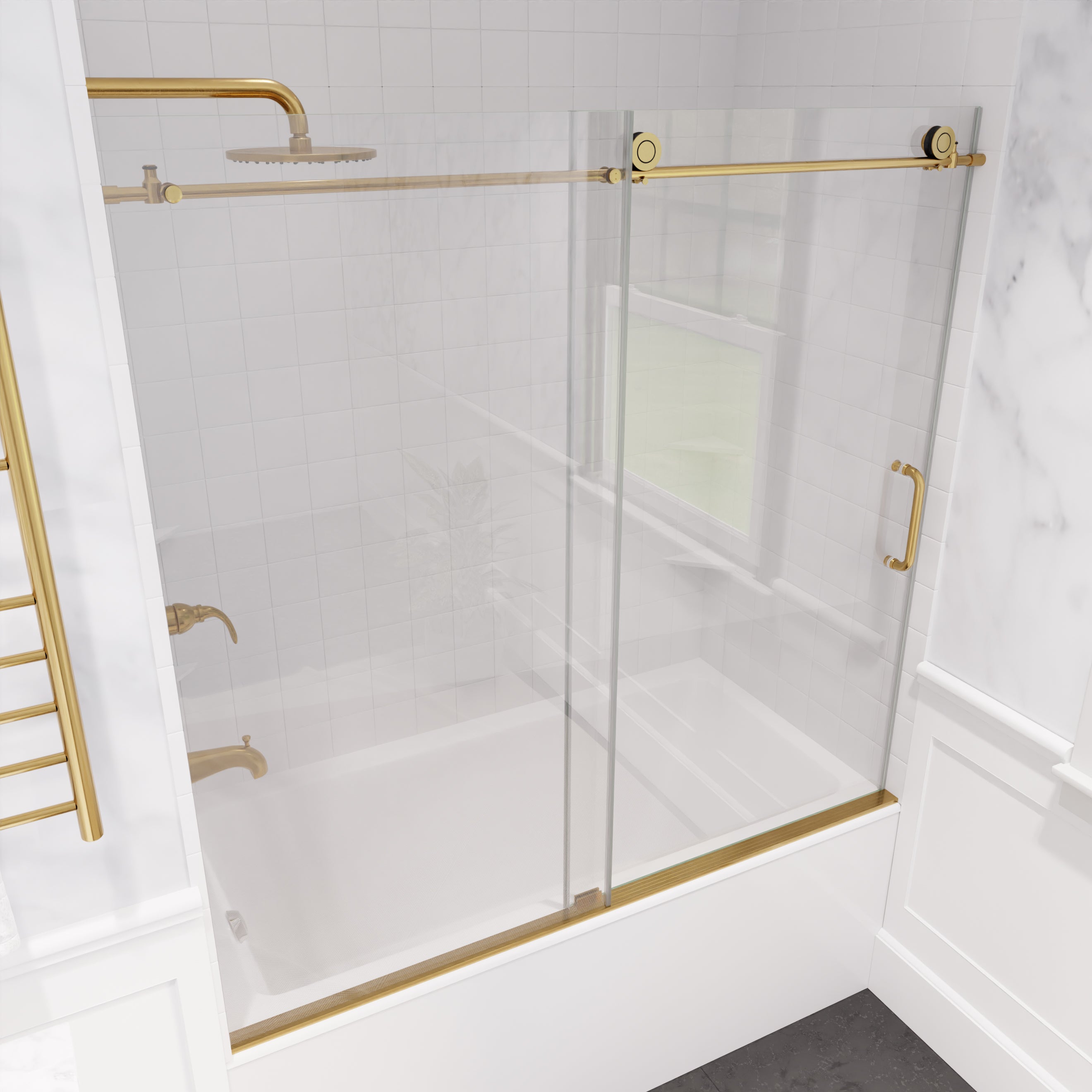 Anzzi Don Series 60 in. x 62 in. Frameless Sliding Tub Door SD-AZ17-01 - SD-AZ17-01BN