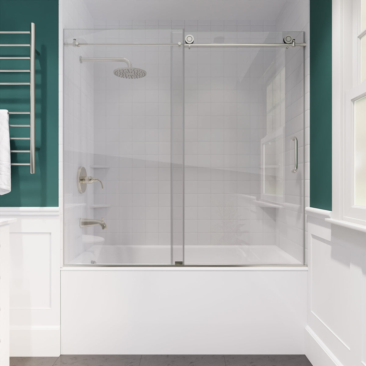 Anzzi Don Series 60 in. x 62 in. Frameless Sliding Tub Door SD-AZ17-01 - SD-AZ17-01BN