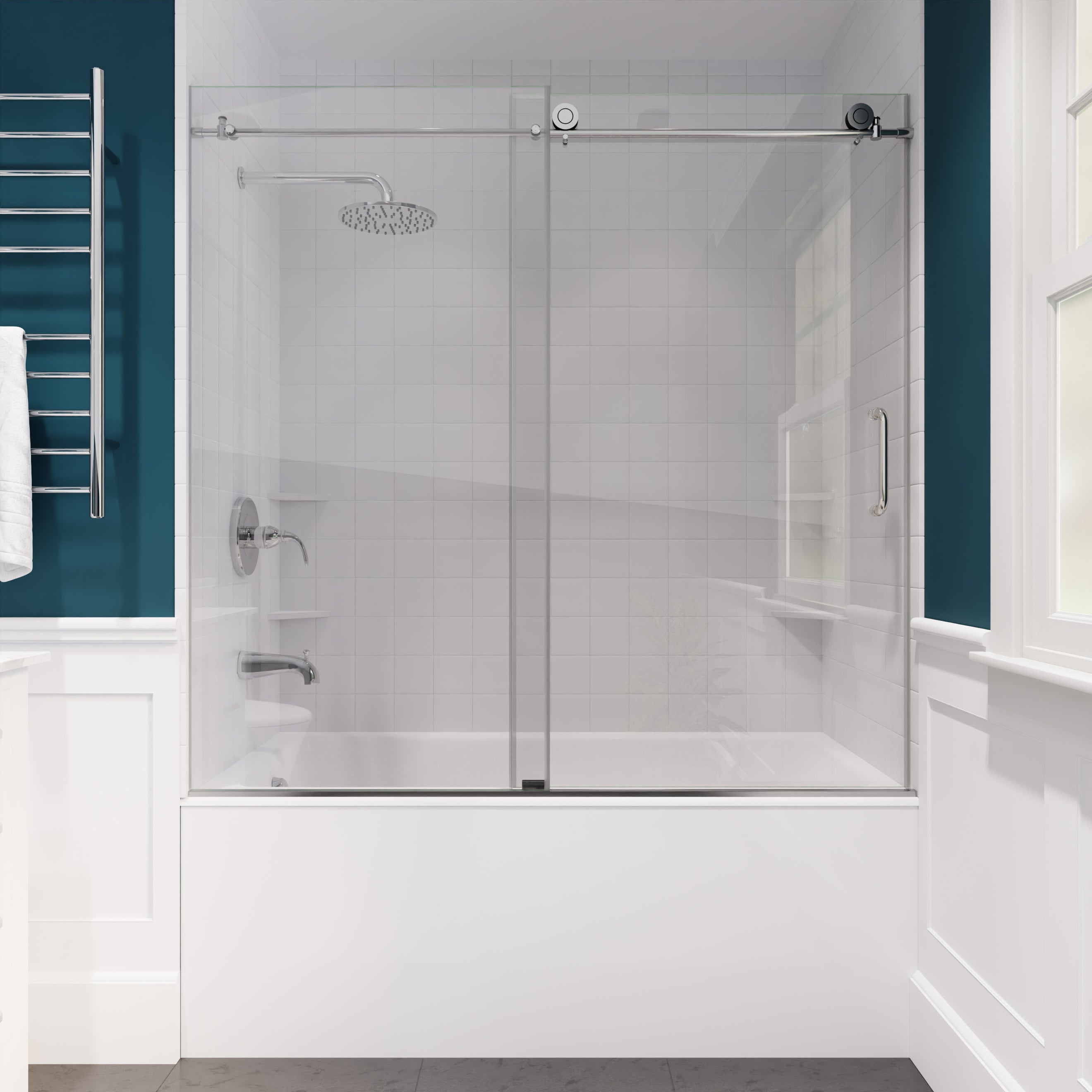 Anzzi Don Series 60 in. x 62 in. Frameless Sliding Tub Door SD-AZ17-01 - SD-AZ17-01BN