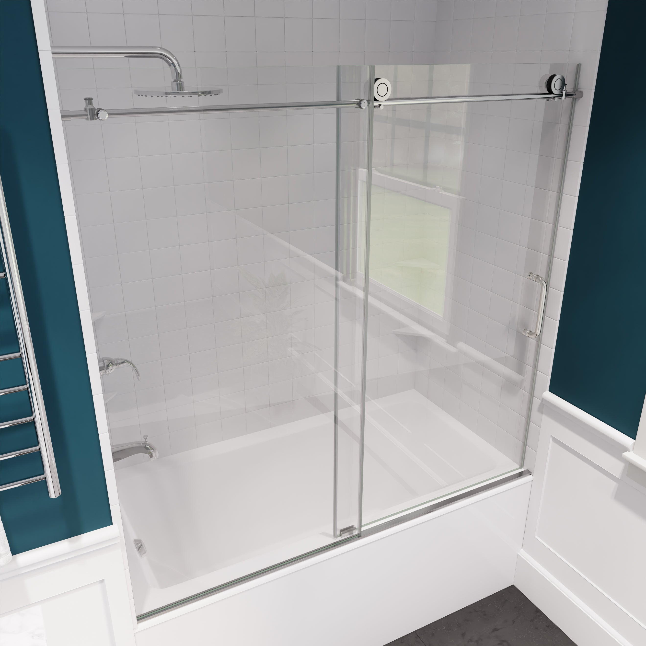 Anzzi Don Series 60 in. x 62 in. Frameless Sliding Tub Door SD-AZ17-01 - SD-AZ17-01BN