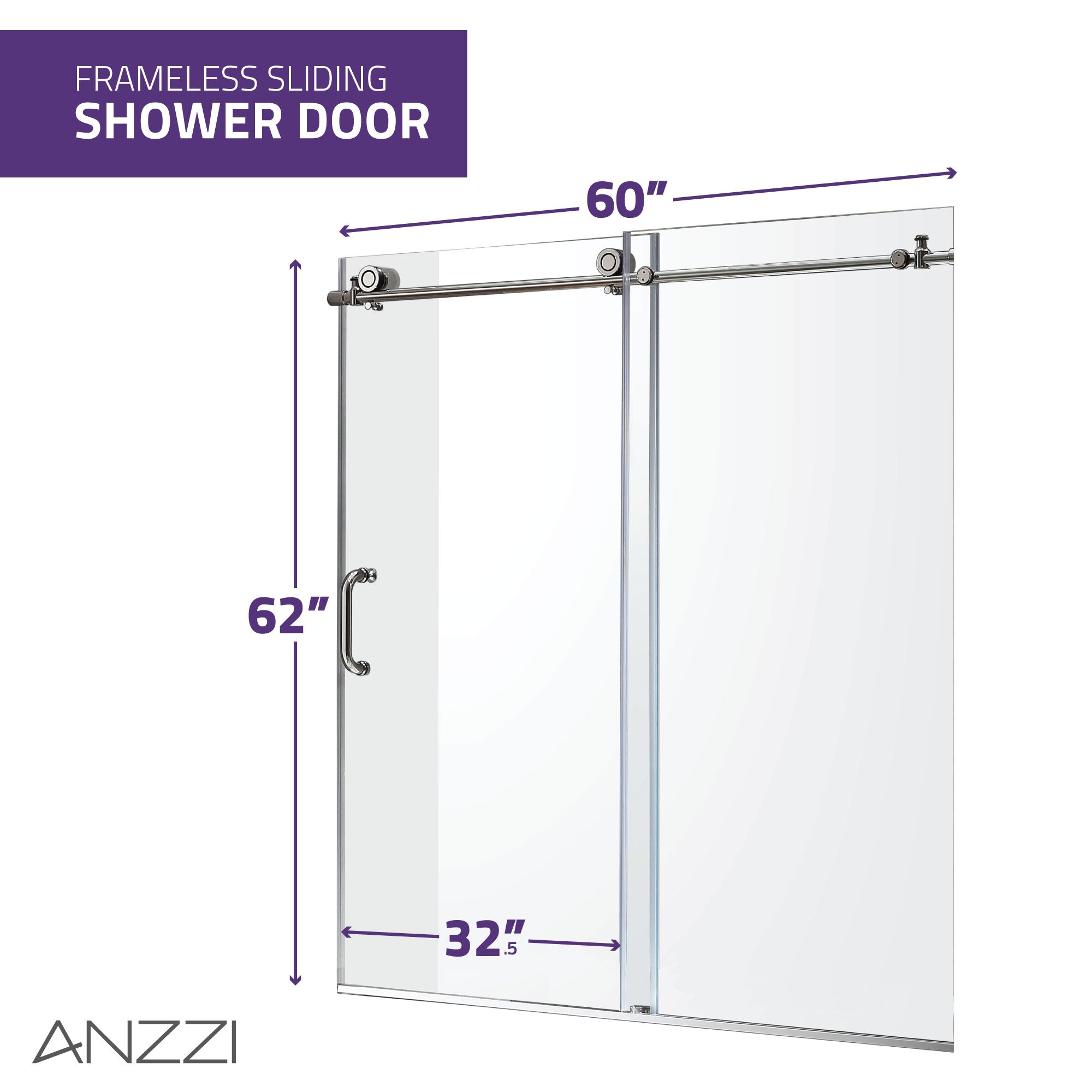 Anzzi Don Series 60 in. x 62 in. Frameless Sliding Tub Door SD-AZ17-01 - SD-AZ17-01BN