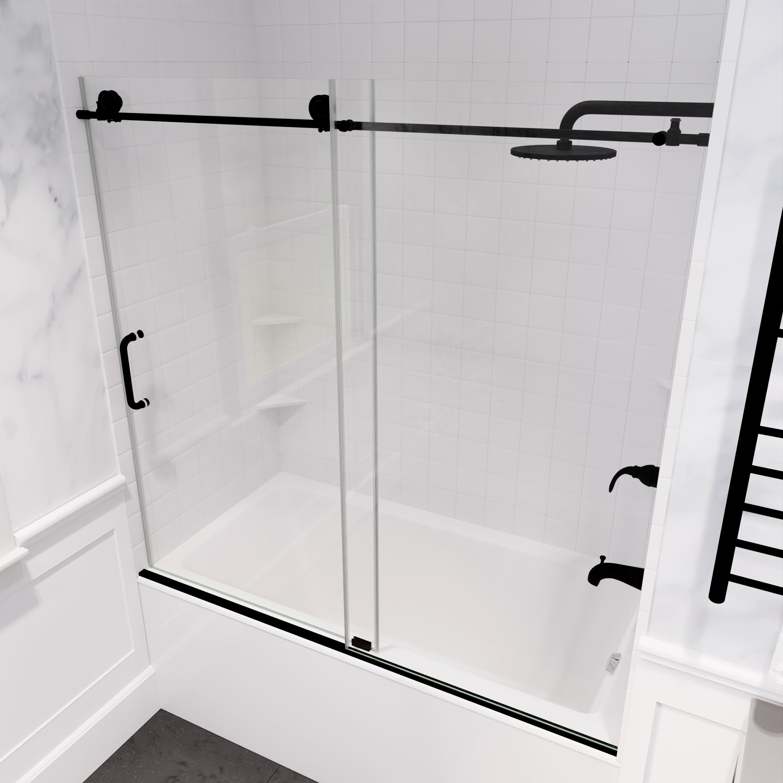 Anzzi Don Series 60 in. x 62 in. Frameless Sliding Tub Door SD-AZ17-01 - SD-AZ17-01BN