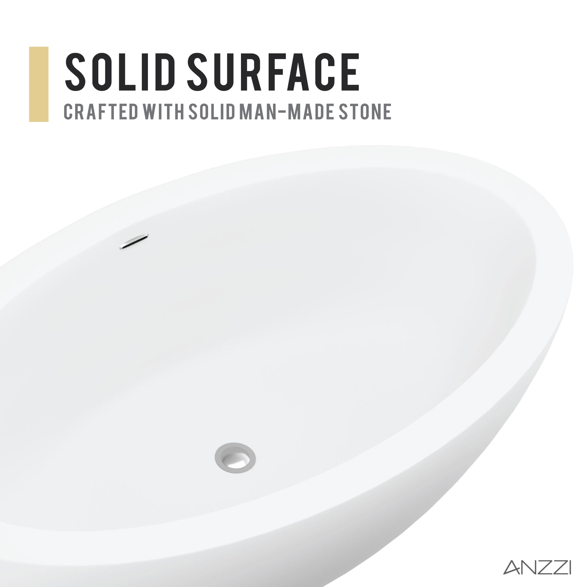 Anzzi Kekehun 6.3 ft. Solid Surface Center Drain Freestanding Bathtub in Matte White FT-AZ8415 - FT-AZ8415