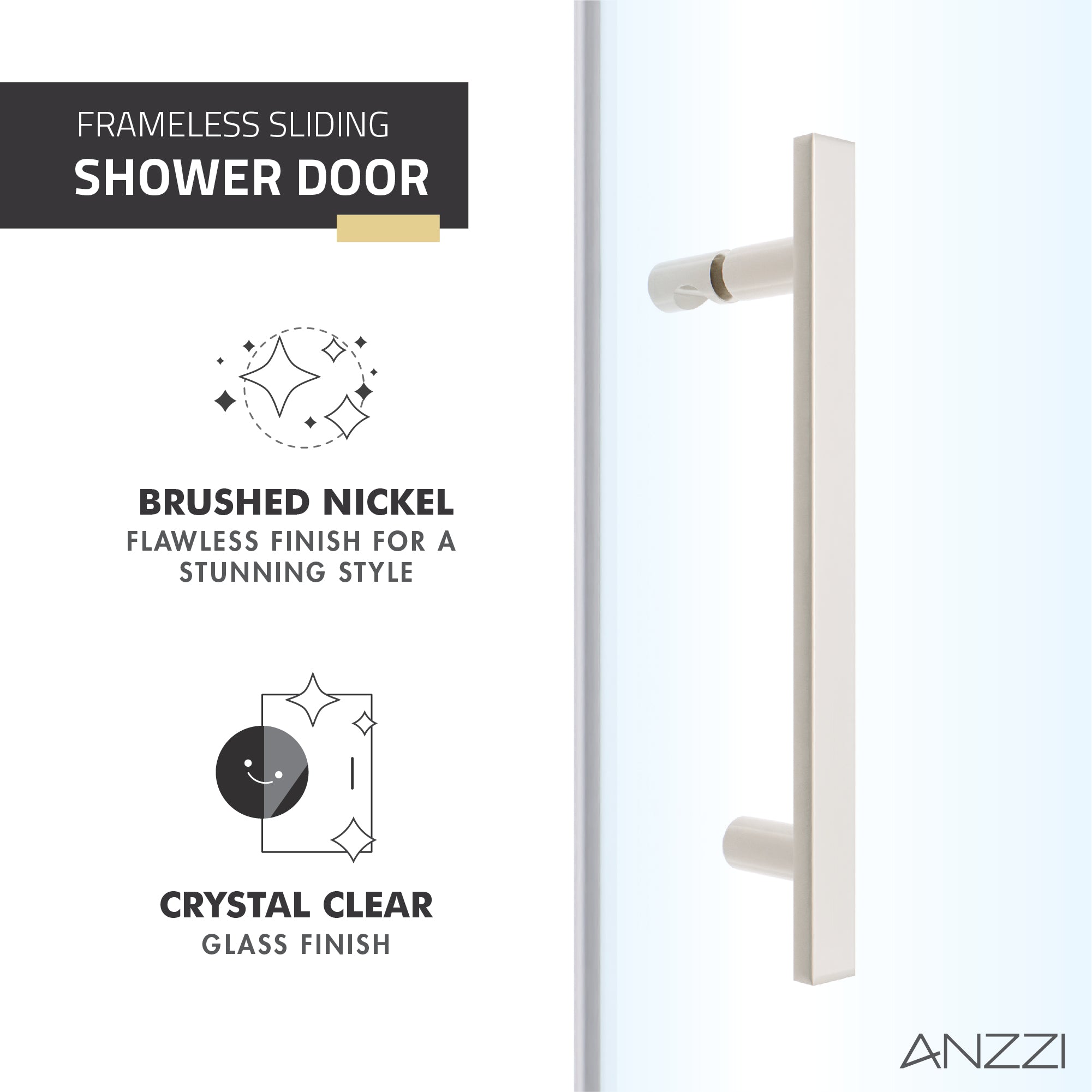 Anzzi Longboat Series 60 in. x 76 in. Semi-Frameless Shower Door with TSUNAMI GUARD SD-AZ055-01 -- SD-AZ055-01BN