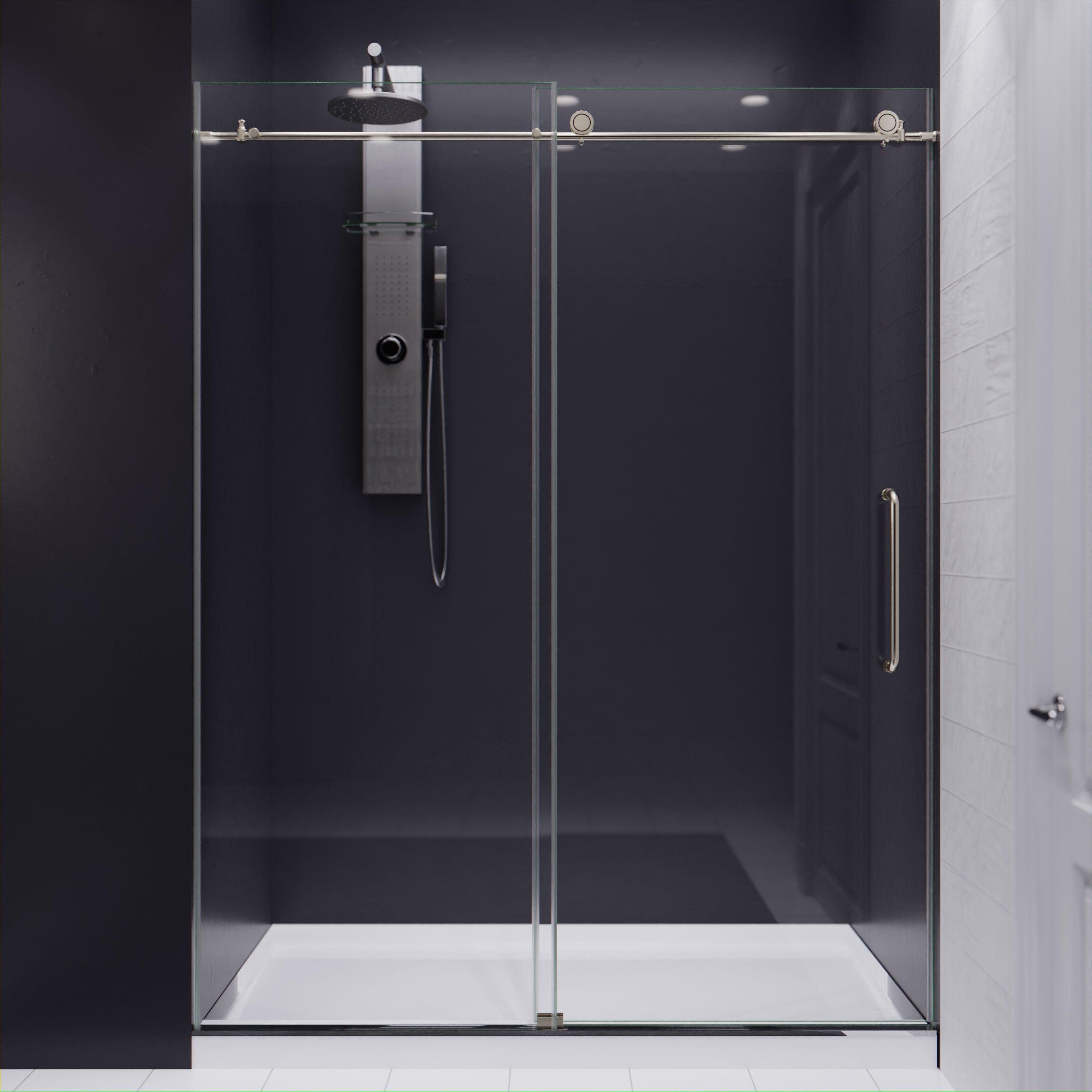 Anzzi Madam Series 60 in. by 76 in. Frameless Sliding Shower Door with Handle SD-AZ13-02 - SD-AZ13-02BN