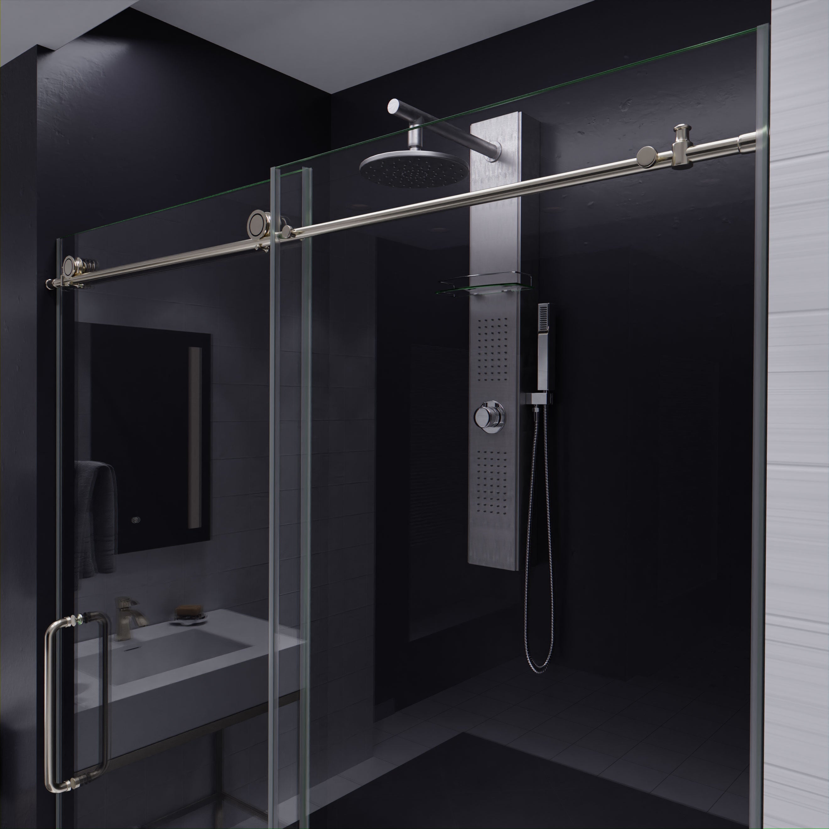 Anzzi Madam Series 60 in. by 76 in. Frameless Sliding Shower Door with Handle SD-AZ13-02 - SD-AZ13-02BN