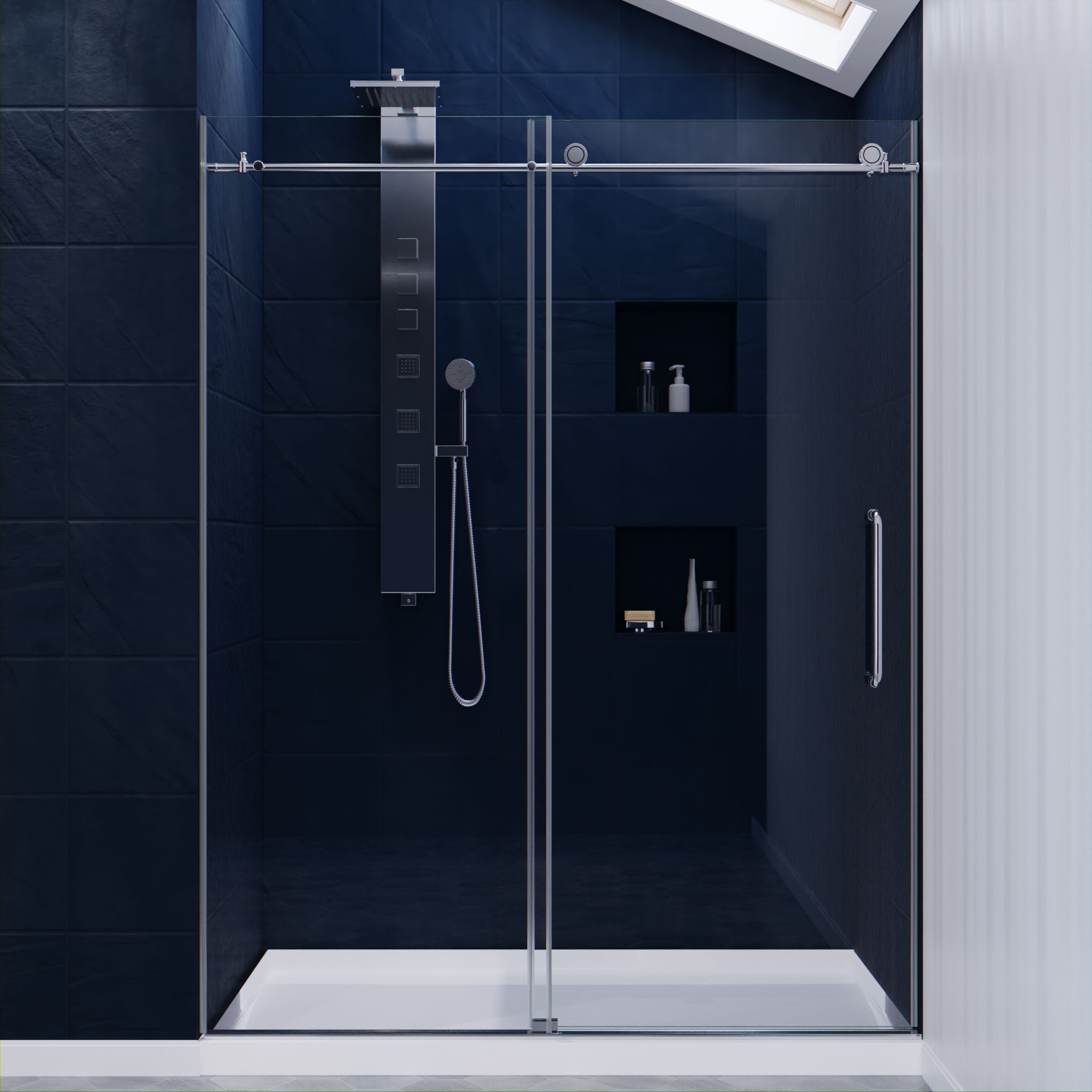 Anzzi Madam Series 60 in. by 76 in. Frameless Sliding Shower Door with Handle SD-AZ13-02 - SD-AZ13-02BN