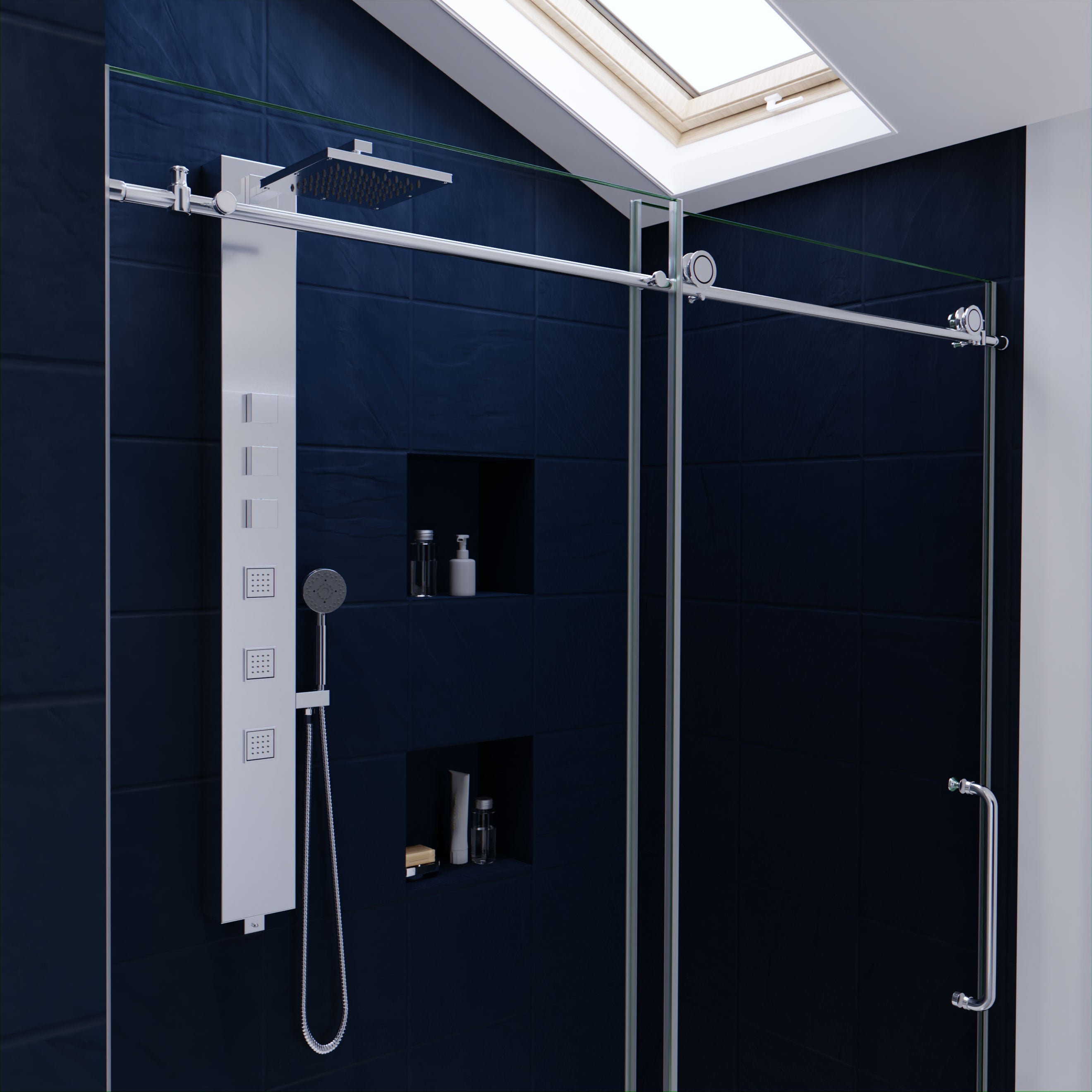 Anzzi Madam Series 60 in. by 76 in. Frameless Sliding Shower Door with Handle SD-AZ13-02 - SD-AZ13-02BN