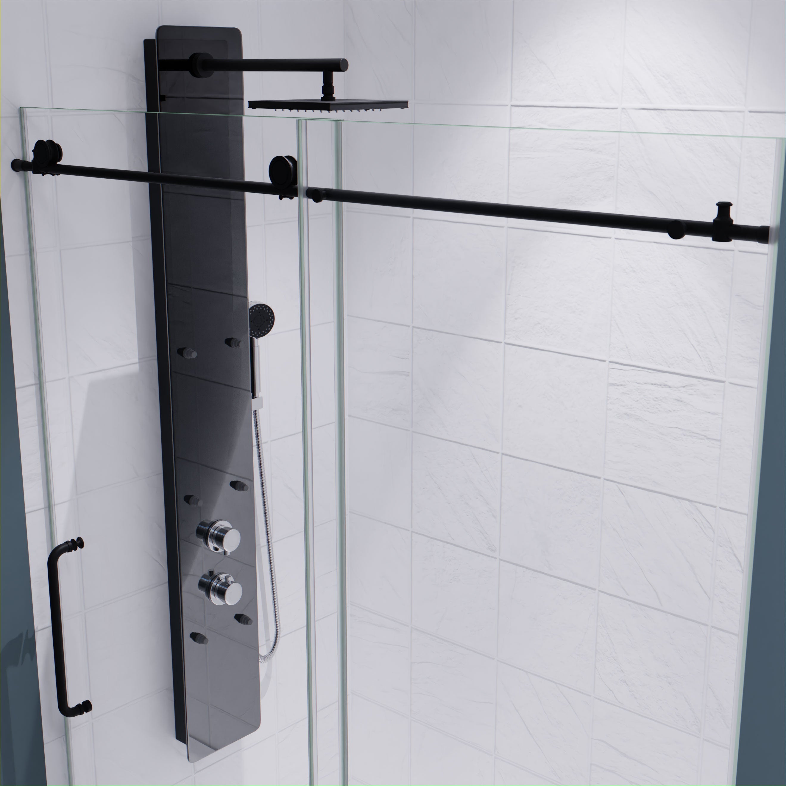 Anzzi Madam Series 60 in. by 76 in. Frameless Sliding Shower Door with Handle SD-AZ13-02 - SD-AZ13-02BN