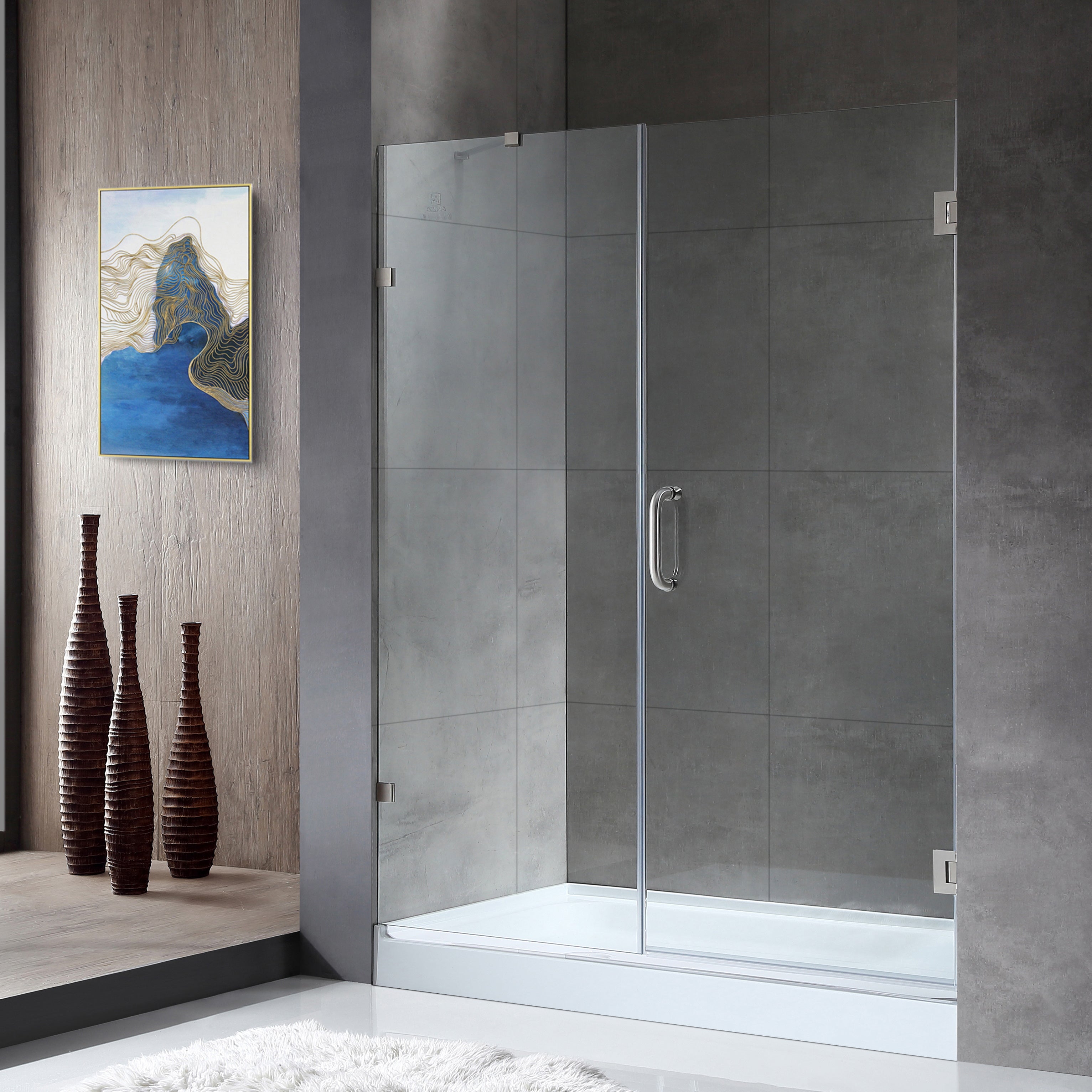 Anzzi Makata Series 60 in. by 72 in. Frameless Hinged Alcove Shower Door with Handle SD-AZ8073-01 - SD-AZ8073-01BN