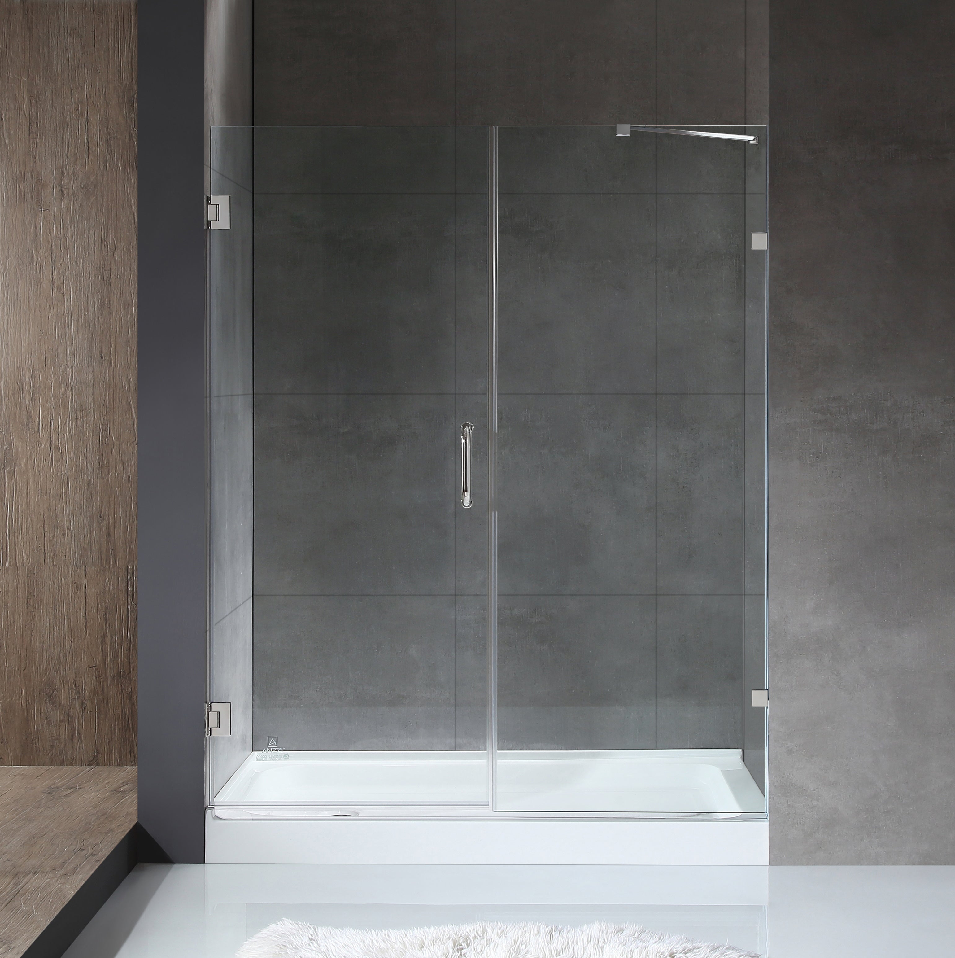 Anzzi Makata Series 60 in. by 72 in. Frameless Hinged Alcove Shower Door with Handle SD-AZ8073-01 - SD-AZ8073-01BN