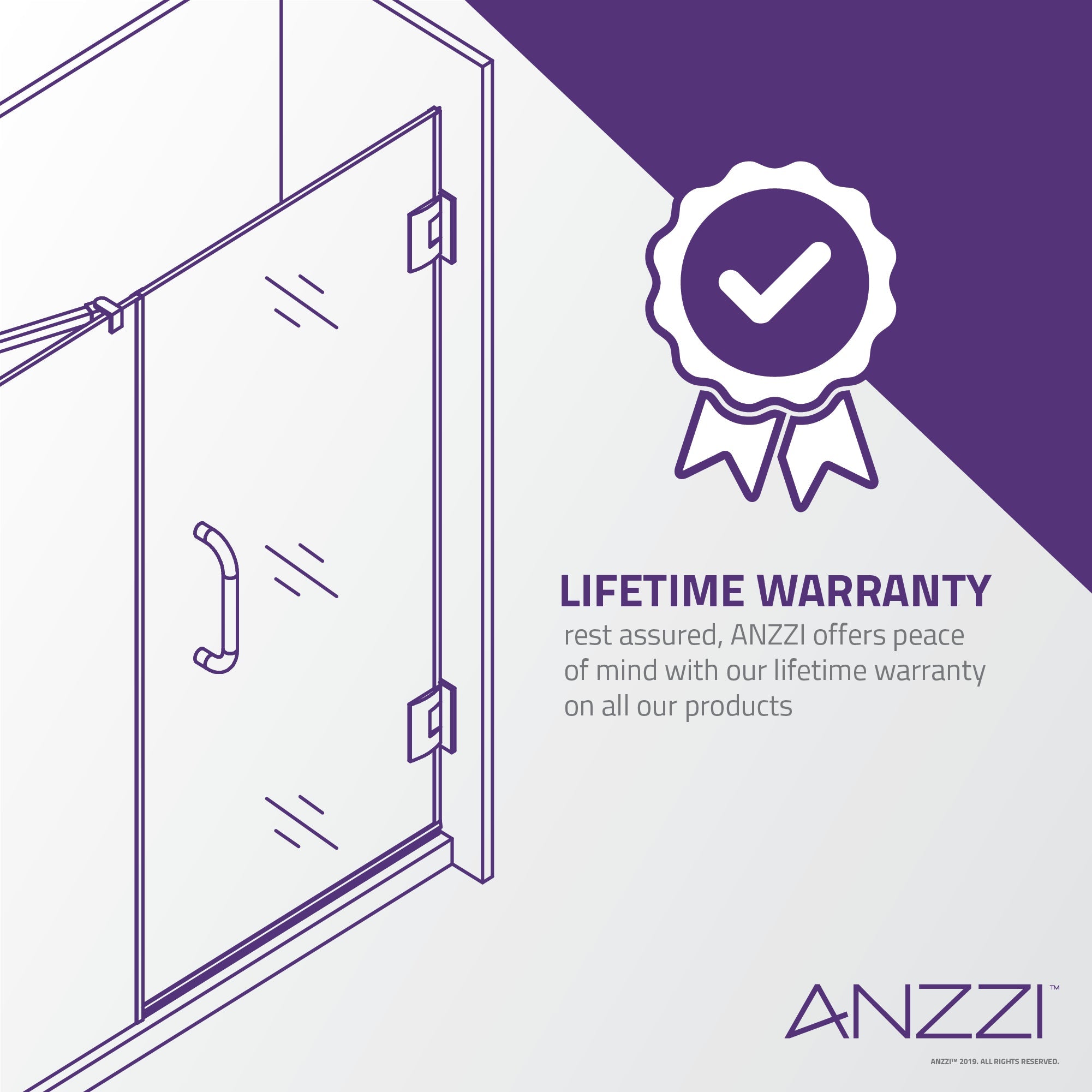 Anzzi Makata Series 60 in. by 72 in. Frameless Hinged Alcove Shower Door with Handle SD-AZ8073-01 - SD-AZ8073-01BN