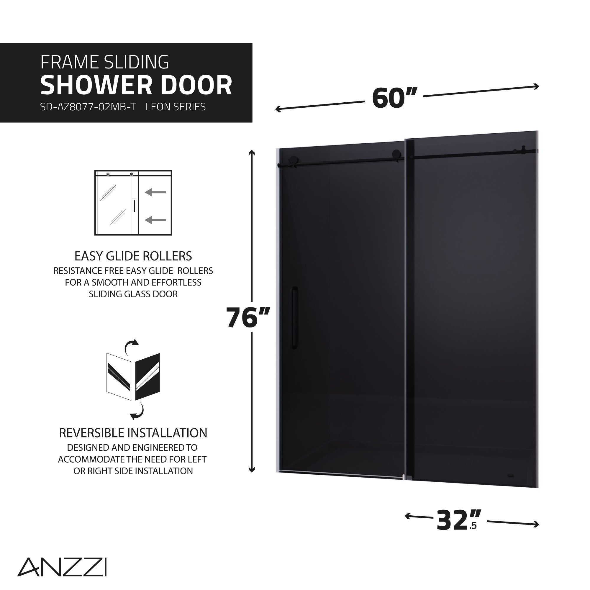 Anzzi Raymore Series 60 in. x 62 in. Frameless Sliding Tub Door SD-AZ8080-01 - SD-AZ8080-01BN