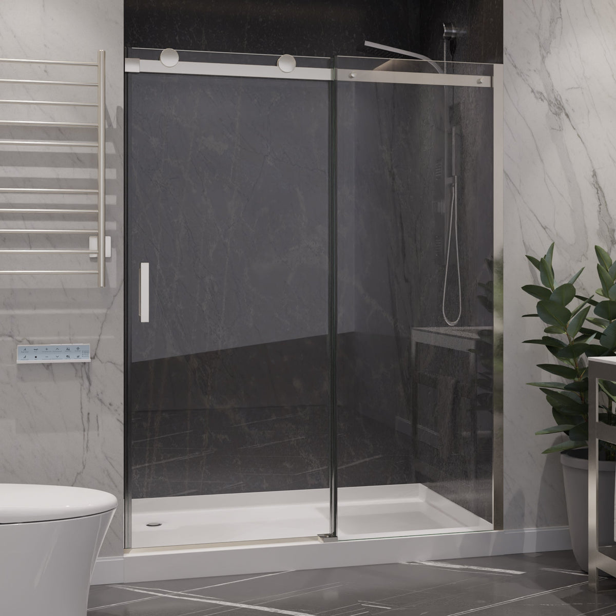 Anzzi Rhodes Series 60 in. x 76 in. Frameless Sliding Shower Door with Handle  SD-FRLS05702 - SD-FRLS05702BN