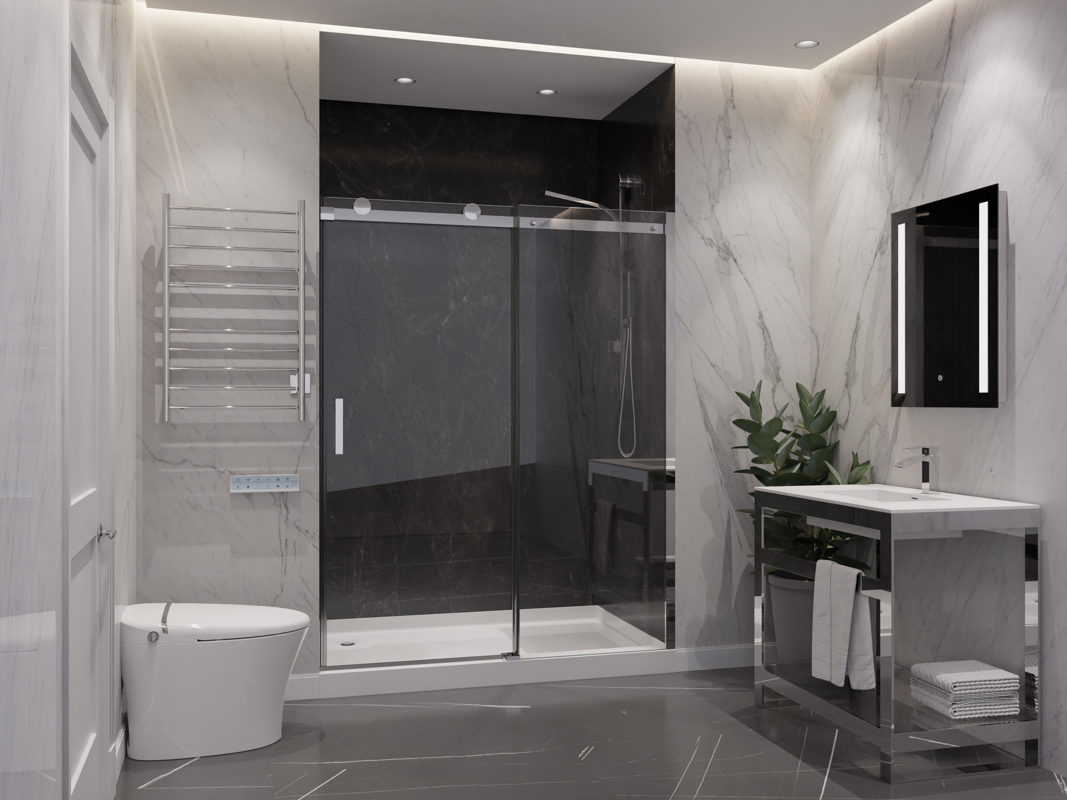 Anzzi Rhodes Series 60 in. x 76 in. Frameless Sliding Shower Door with Handle  SD-FRLS05702 - SD-FRLS05702BN