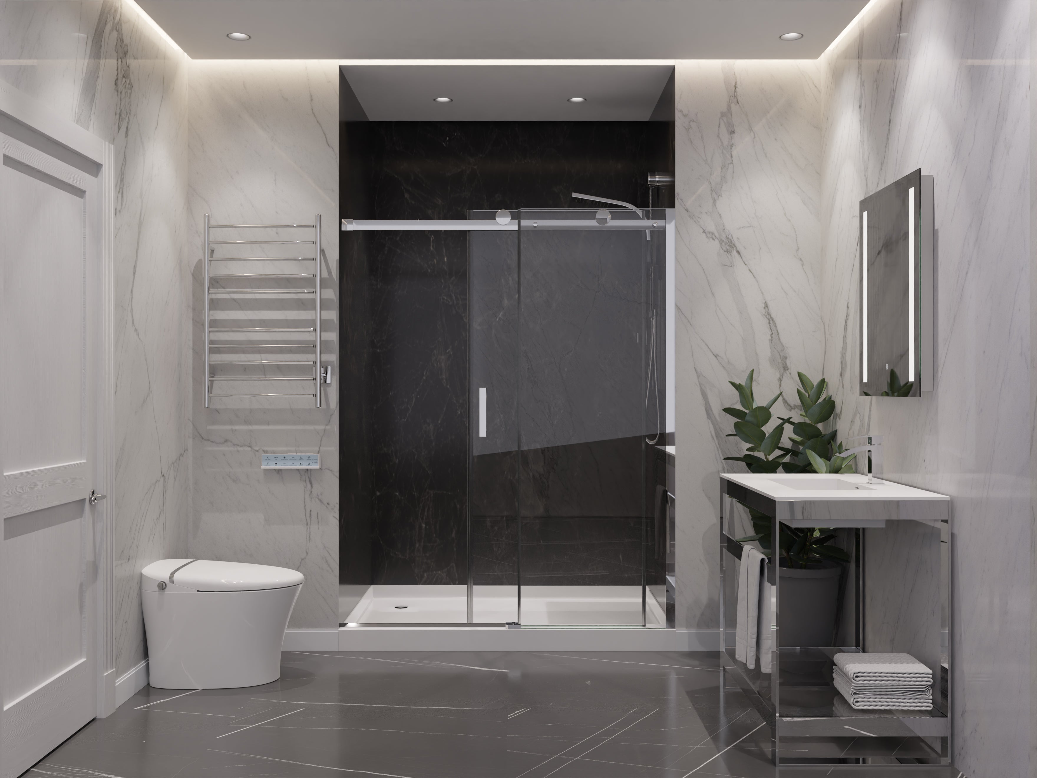 Anzzi Rhodes Series 60 in. x 76 in. Frameless Sliding Shower Door with Handle  SD-FRLS05702 - SD-FRLS05702BN