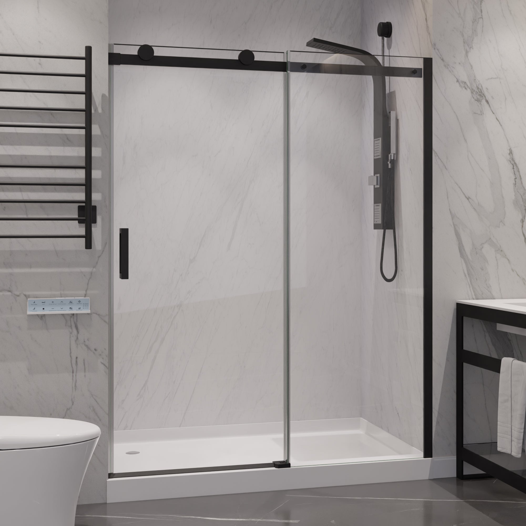 Anzzi Rhodes Series 60 in. x 76 in. Frameless Sliding Shower Door with Handle  SD-FRLS05702 - SD-FRLS05702BN