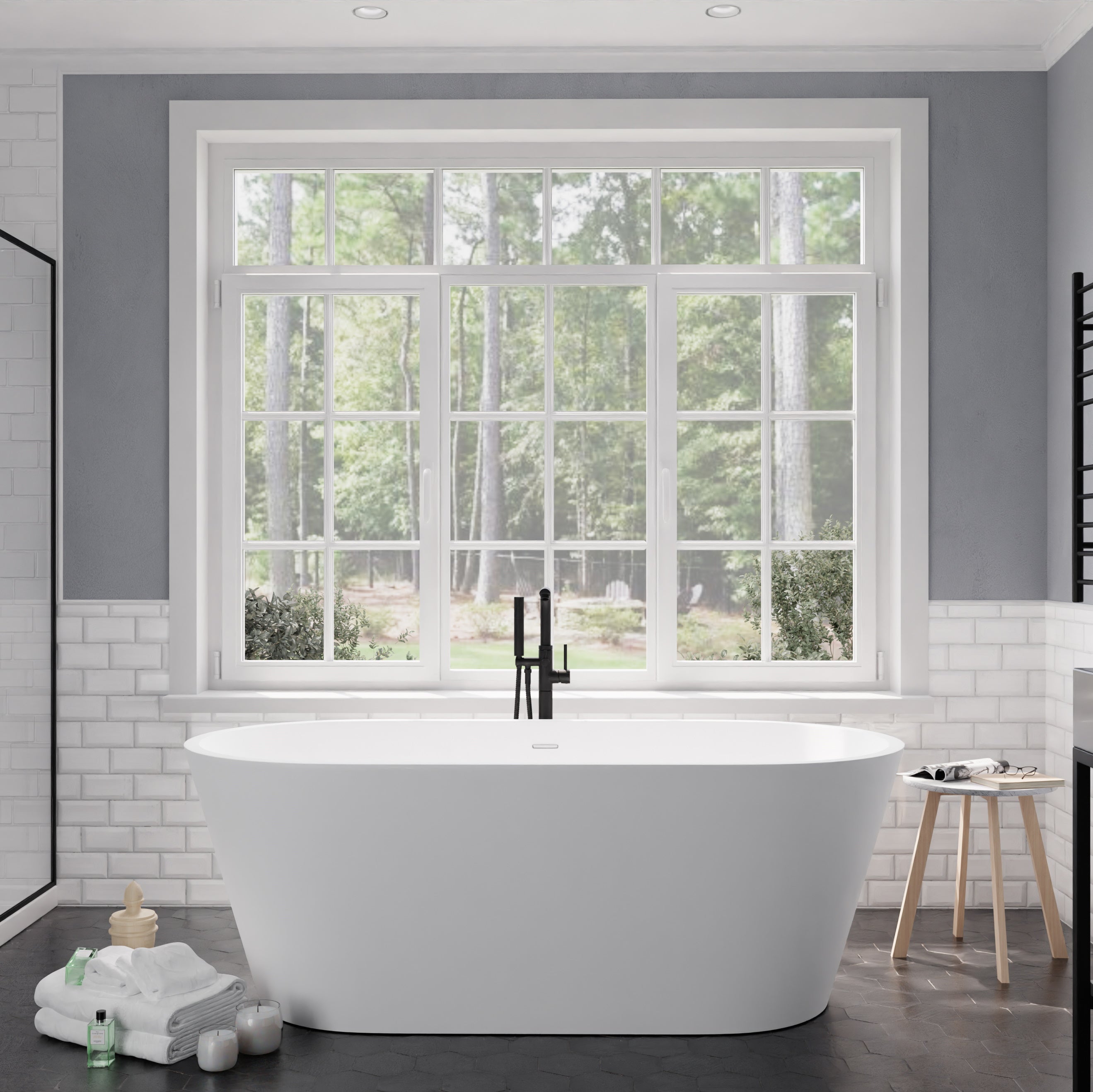 Anzzi Roccia 5.1 ft. Solid Surface Center Drain Freestanding Bathtub in Matte White FT-AZ505 - FT-AZ505