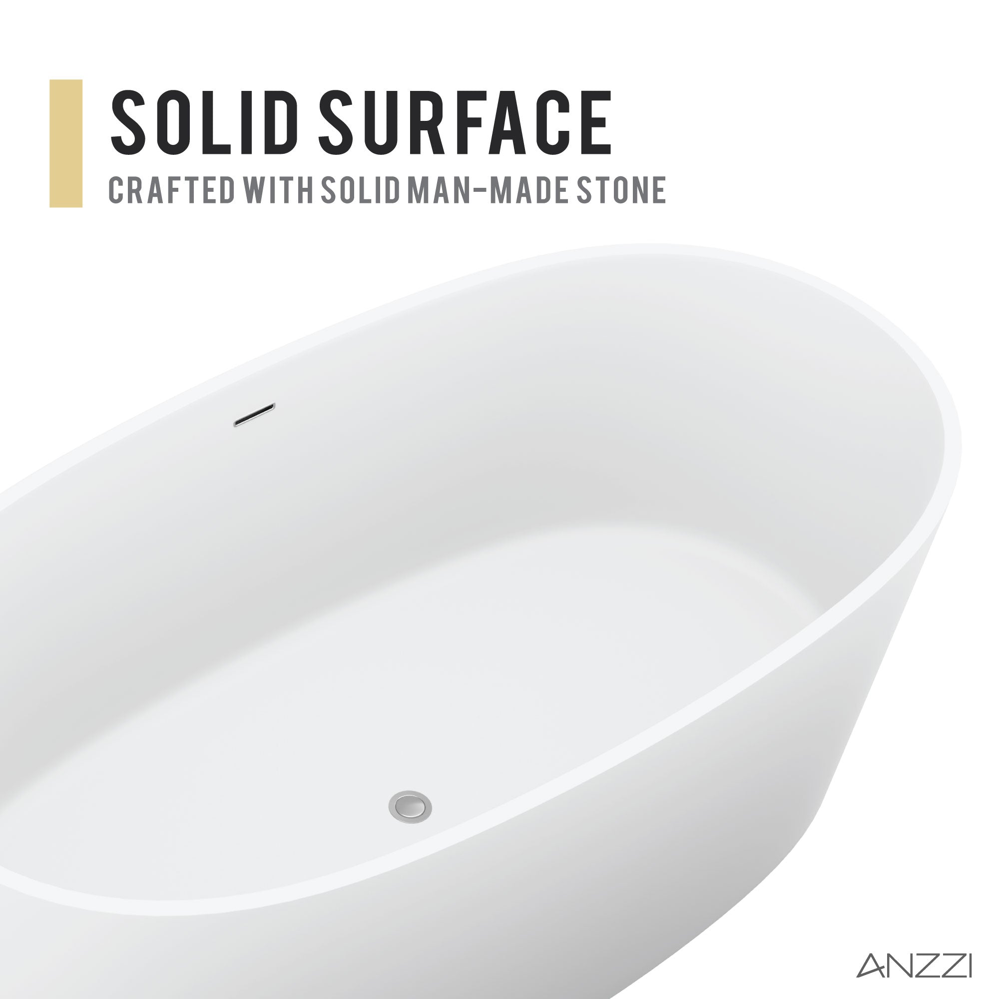 Anzzi Roccia 5.1 ft. Solid Surface Center Drain Freestanding Bathtub in Matte White FT-AZ505 - FT-AZ505