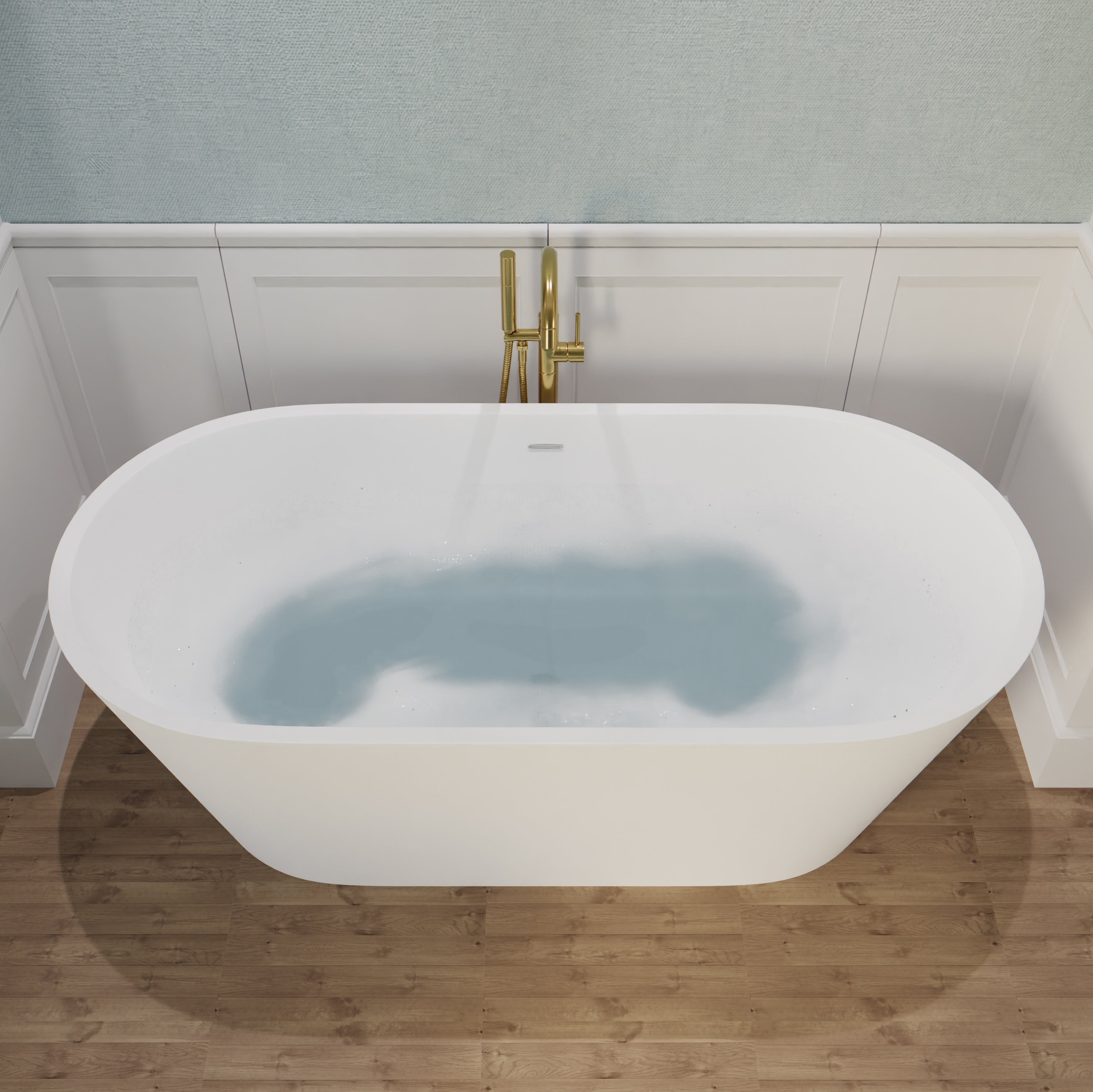 Anzzi Rossetto 5.6 ft. Solid Surface Center Drain Freestanding Bathtub in Matte White FT-AZ503 - FT-AZ503