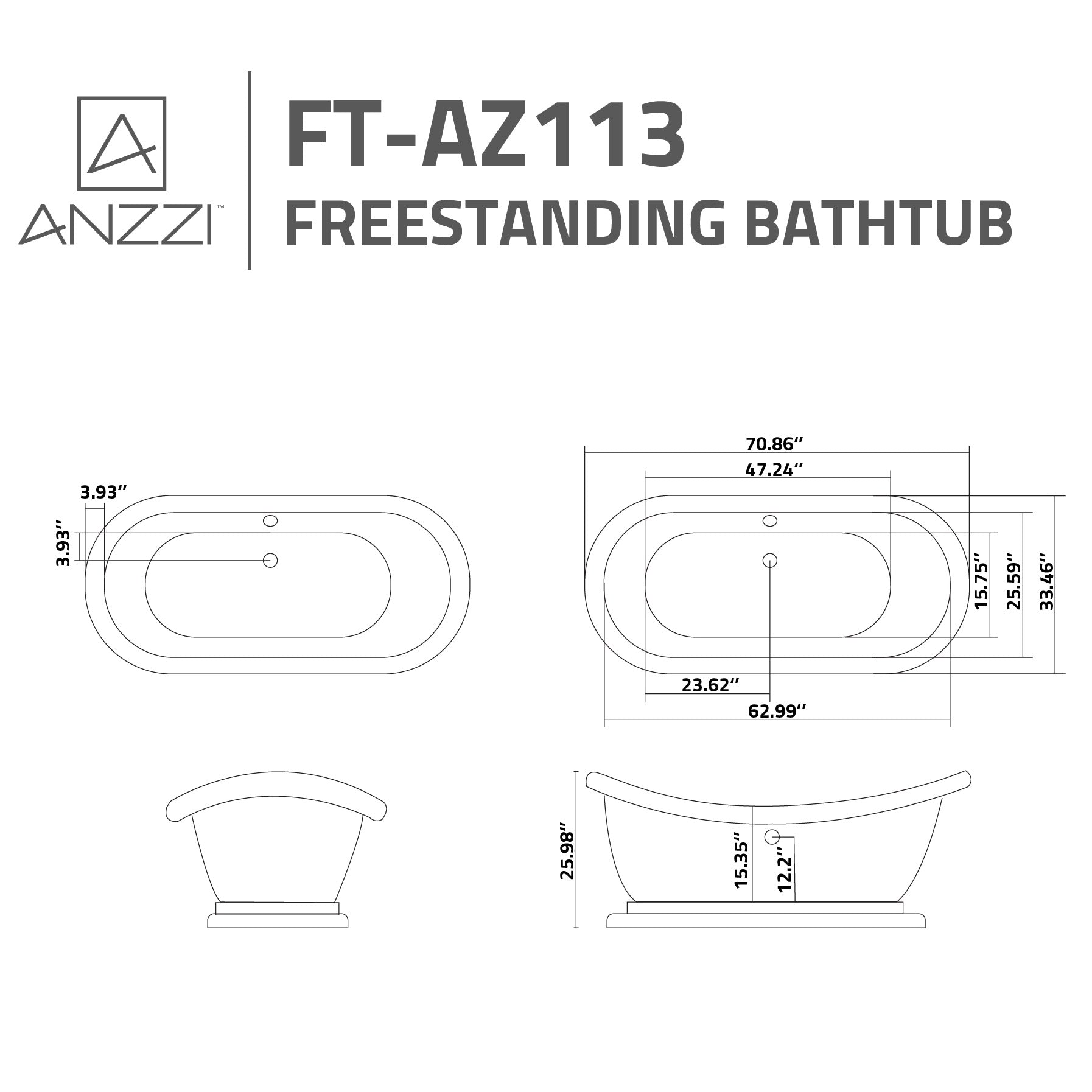 Anzzi Ruby 5.9 ft. Acrylic Flatbottom Non-Whirlpool Bathtub-White FT-AZ113 - FT-AZ113