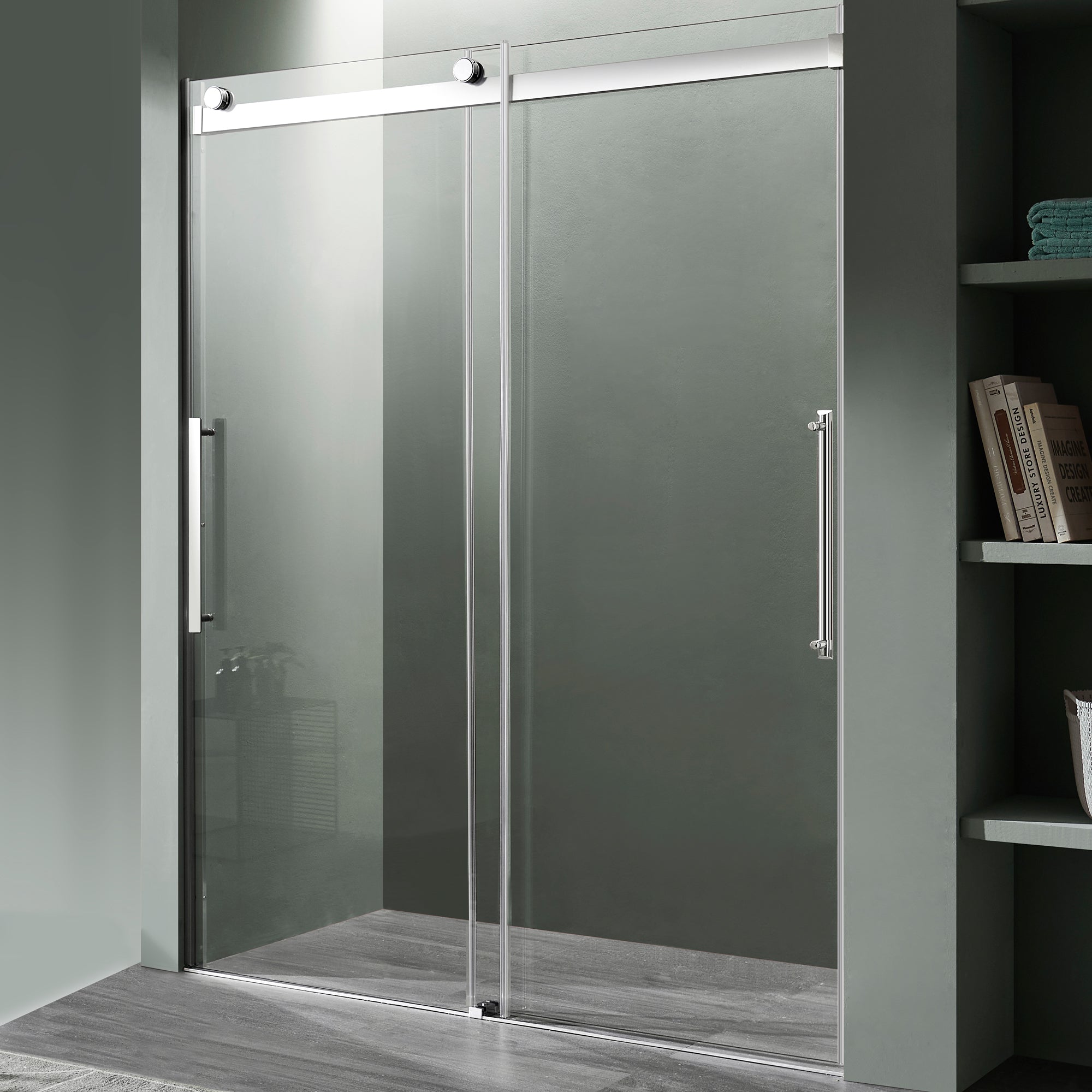 Anzzi Stellar Series 60 in. x 76 in. Frameless Sliding Shower Door with Handle SD-FRLS05902 - SD-FRLS05902BN