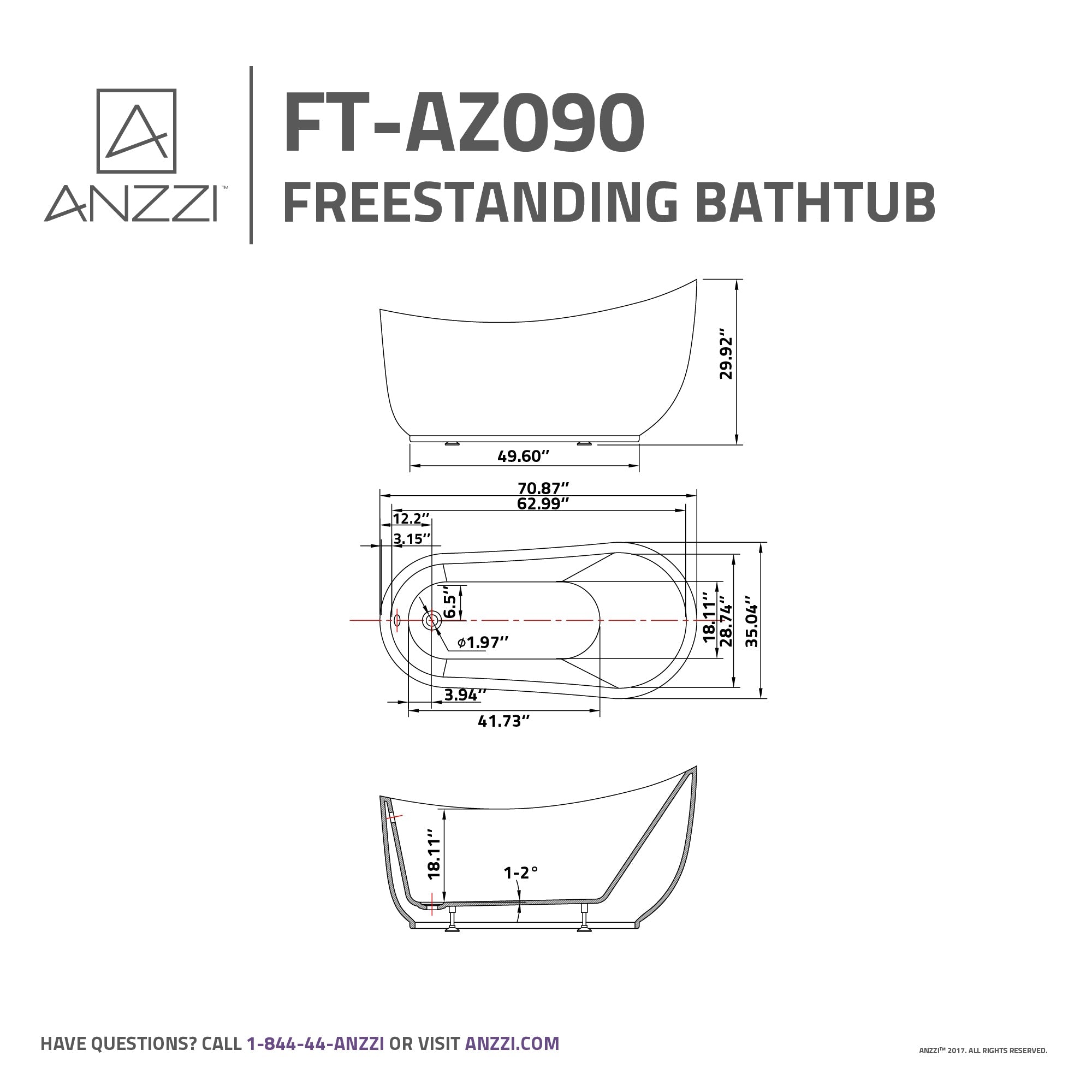 Anzzi Talyah Series 5.92 ft. Freestanding Bathtub in White FT-AZ090 - FT-AZ090