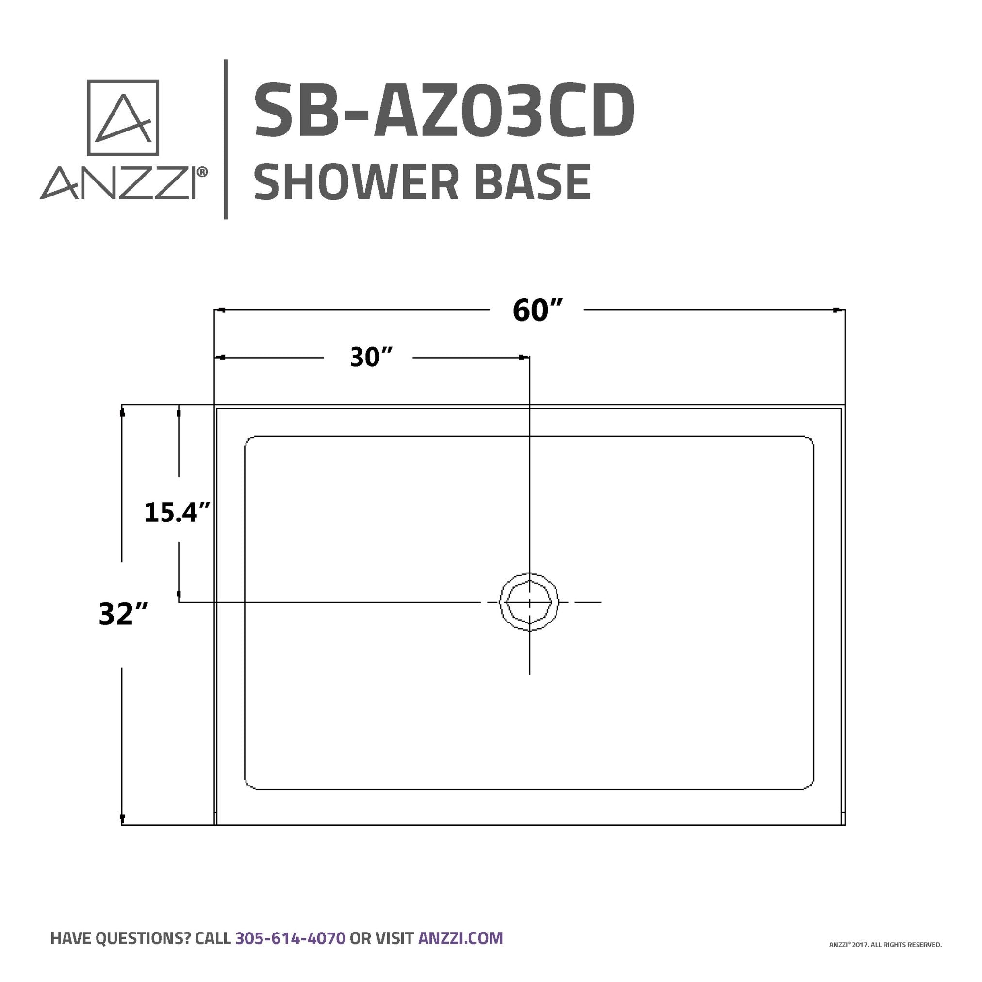 Anzzi Tier 32 x 60  in. Single Threshold Shower Base in White SB-AZ03CD - SB-AZ03CD