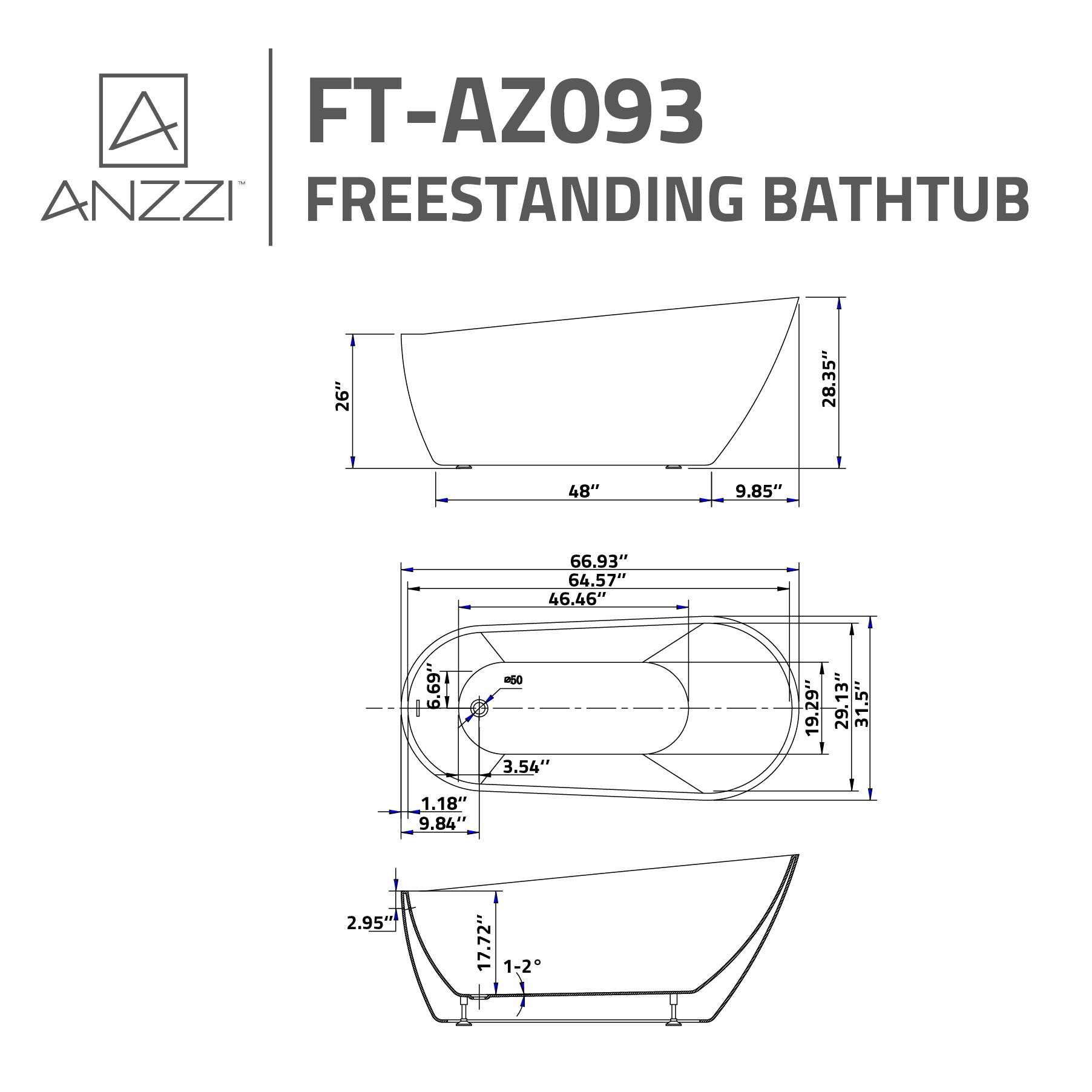 Anzzi Trend Series 5.58 ft. Freestanding Bathtub in White FT-AZ093 - FT-AZ093