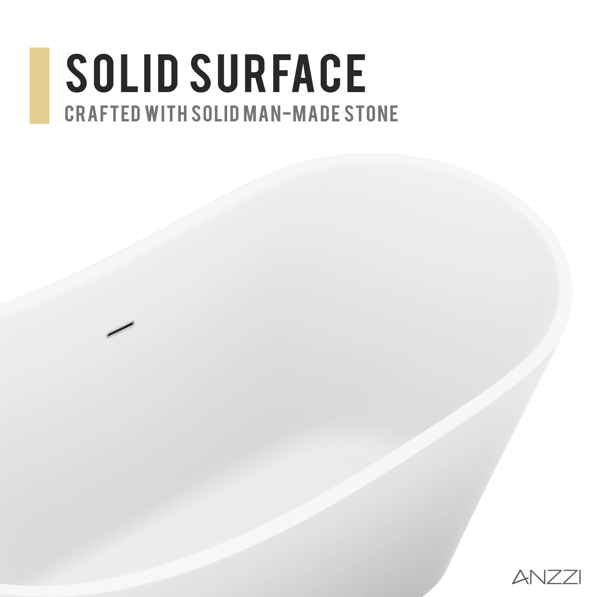 Anzzi Tuasavi 5.6 ft. Solid Surface Center Drain Freestanding Bathtub in Matte White FT-AZ8418 - FT-AZ8418