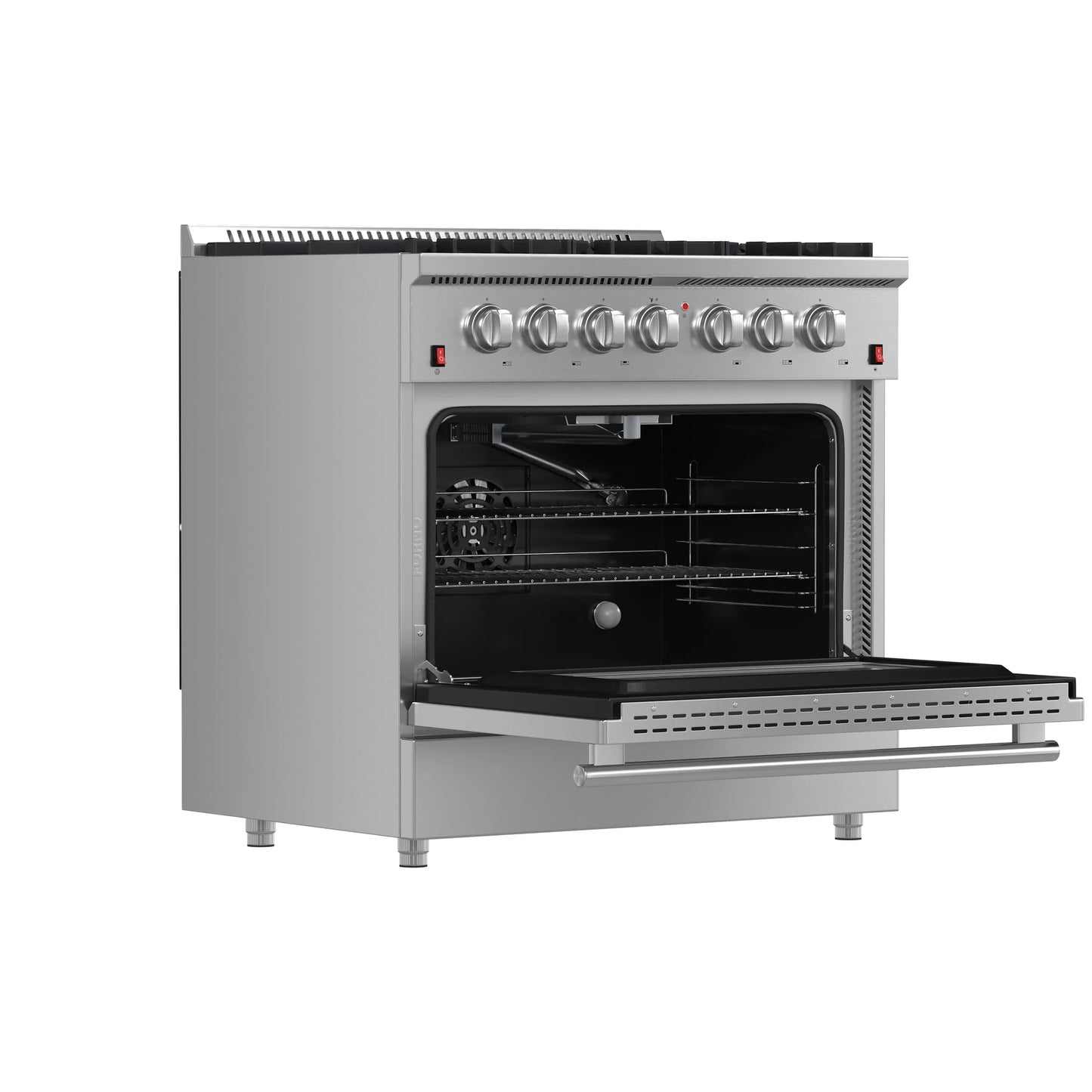 Forno 5-Piece Appliance Package - 36-Inch Gas Range, Wall Mount Range Hood, 36-Inch Refrigerator, Dishwasher, and 24-Inch Microwave Oven in Stainless Steel - AP5-6244-36-5095-24MO