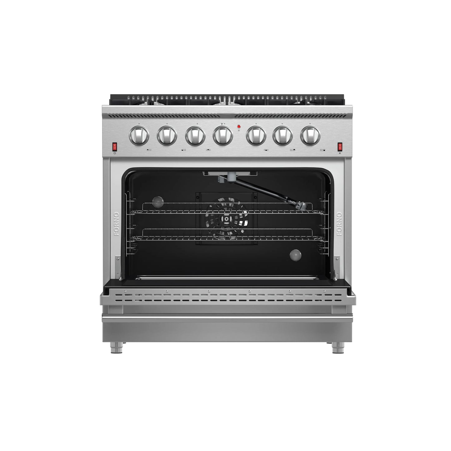 Forno 5-Piece Appliance Package - 36-Inch Gas Range, Wall Mount Range Hood, 36-Inch Refrigerator, Dishwasher, and 24-Inch Microwave Oven in Stainless Steel - AP5-6244-36-5095-24MO