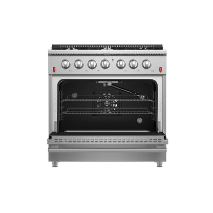 Forno 5-Piece Appliance Package - 36-Inch Gas Range, Wall Mount Range Hood, 36-Inch Refrigerator, Dishwasher, and 24-Inch Microwave Oven in Stainless Steel - AP5-6244-36-5095-24MO