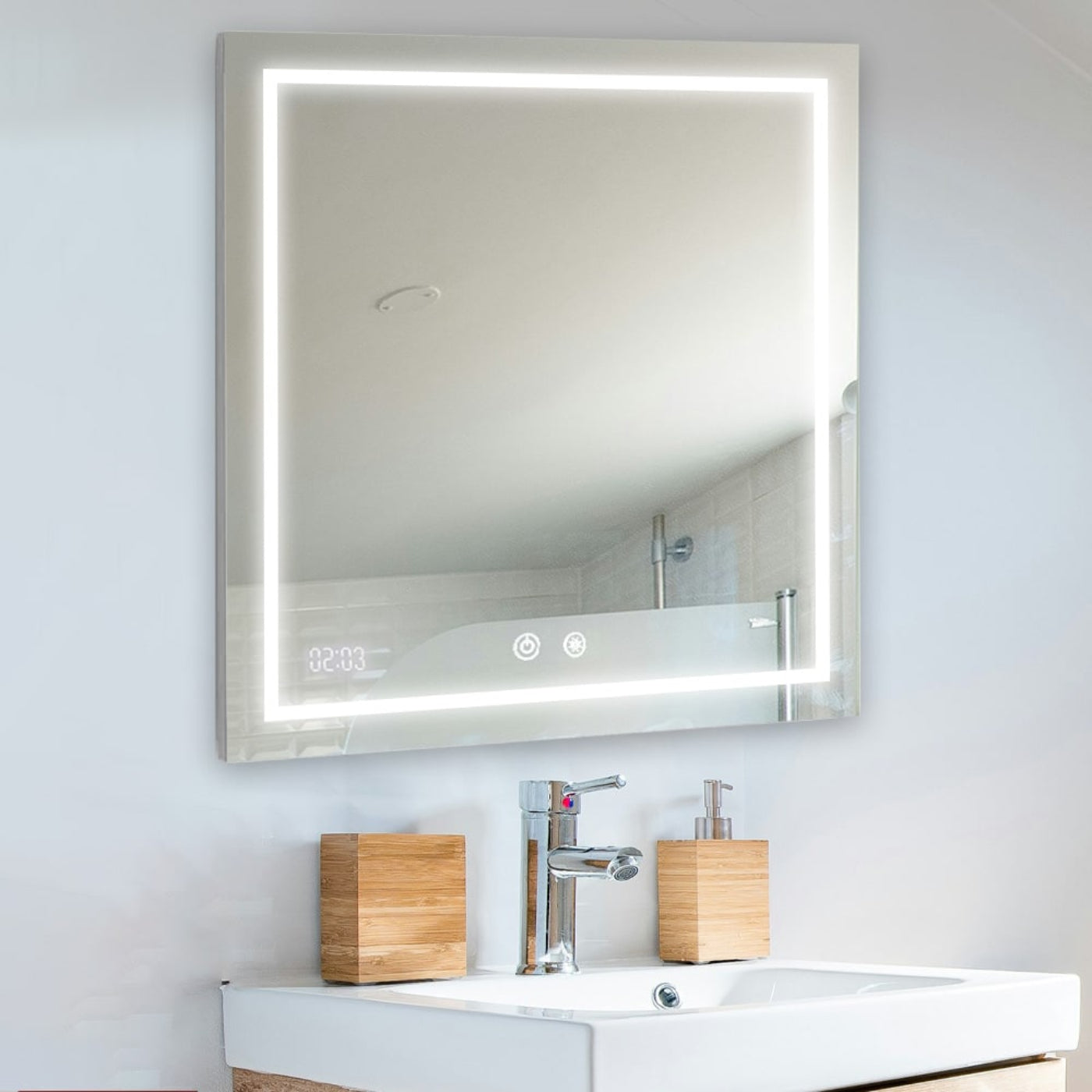 Aquadom Daytona 30" x 40" Rectangle Ultra-Slim Frame LED Lighted Bathroom Mirror With Defogger - D-3040-N