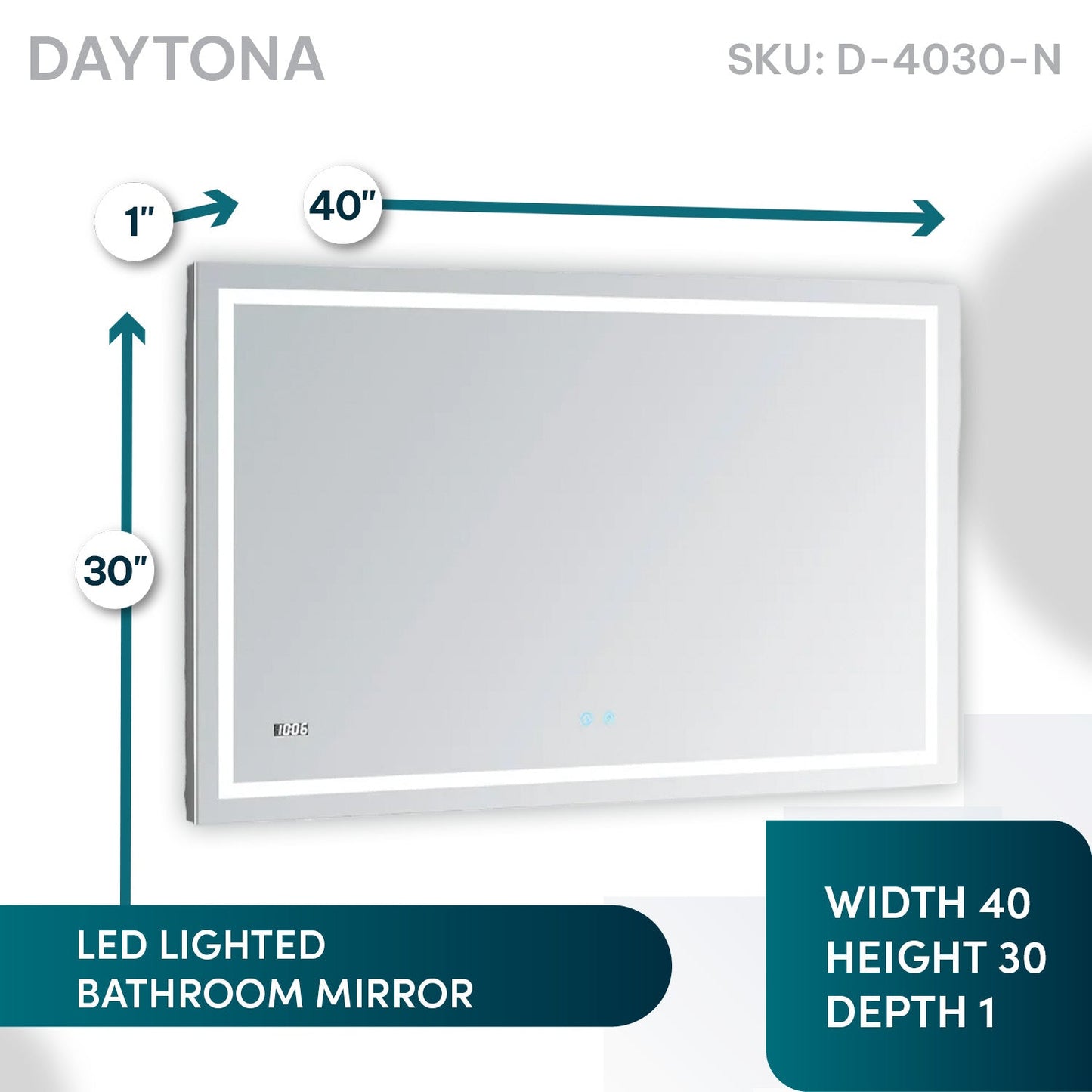 Aquadom Daytona 40" x 30" Rectangle Ultra-Slim Frame LED Lighted Bathroom Mirror With Defogger - D-4030-N