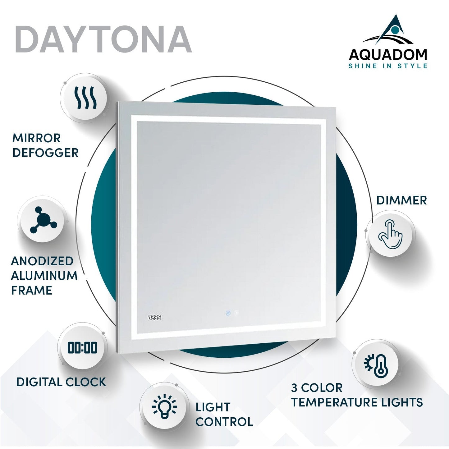 Aquadom Daytona 40" x 30" Rectangle Ultra-Slim Frame LED Lighted Bathroom Mirror With Defogger - D-4030-N