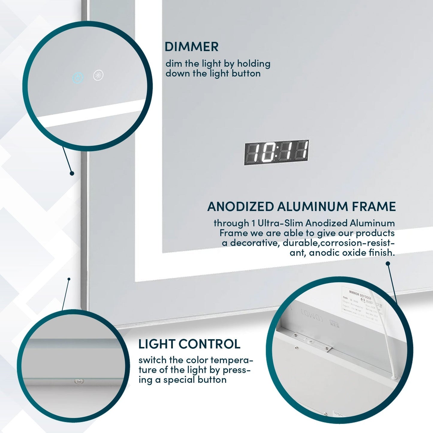 Aquadom Daytona 40" x 30" Rectangle Ultra-Slim Frame LED Lighted Bathroom Mirror With Defogger - D-4030-N