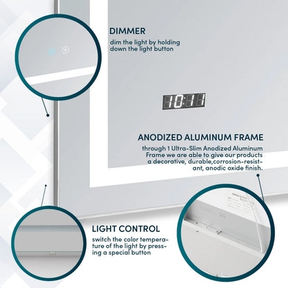 Aquadom Daytona 40" x 36" Rectangle Ultra-Slim Frame LED Lighted Bathroom Mirror With Defogger - D-4036-N