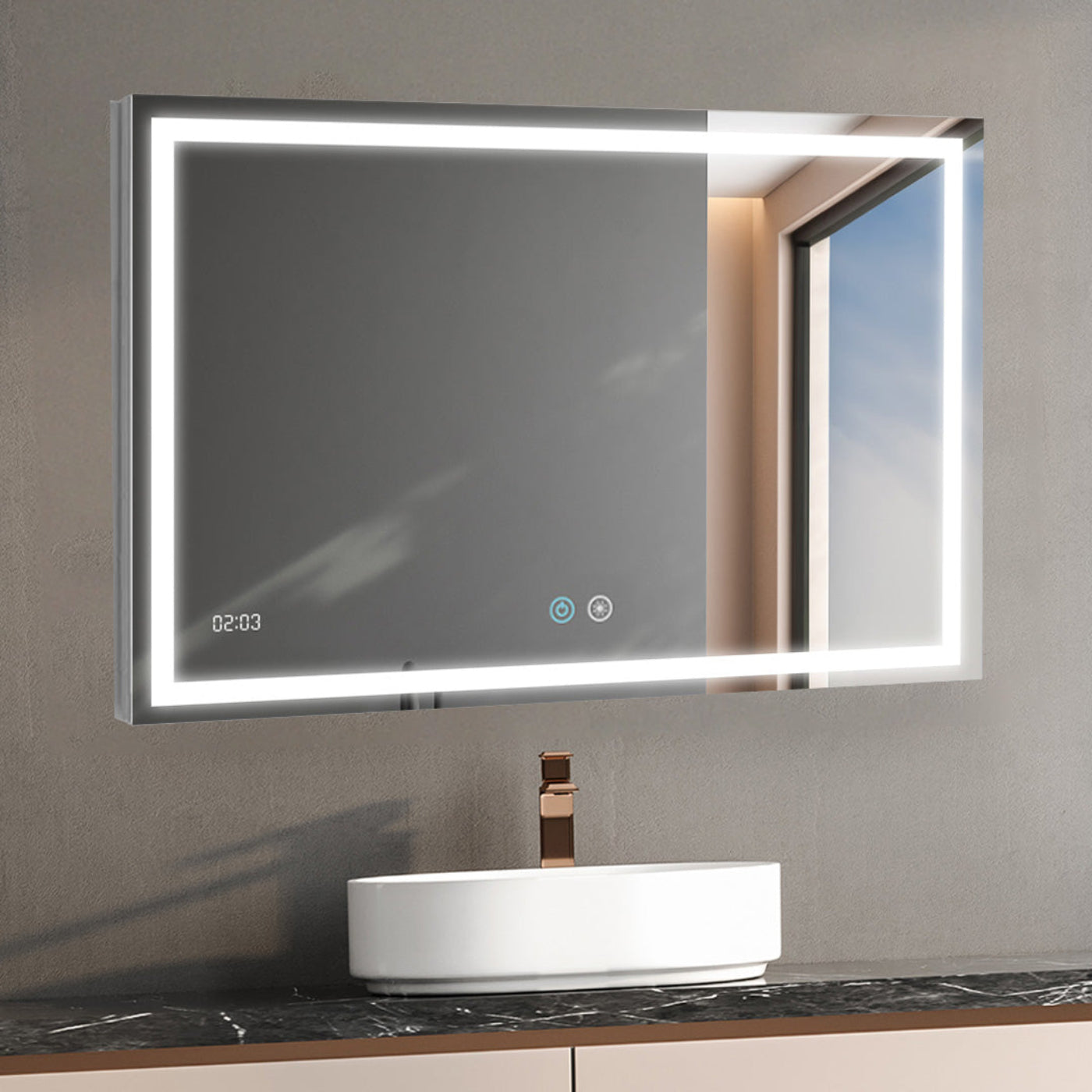 Aquadom Daytona 40" x 36" Rectangle Ultra-Slim Frame LED Lighted Bathroom Mirror With Defogger - D-4036-N