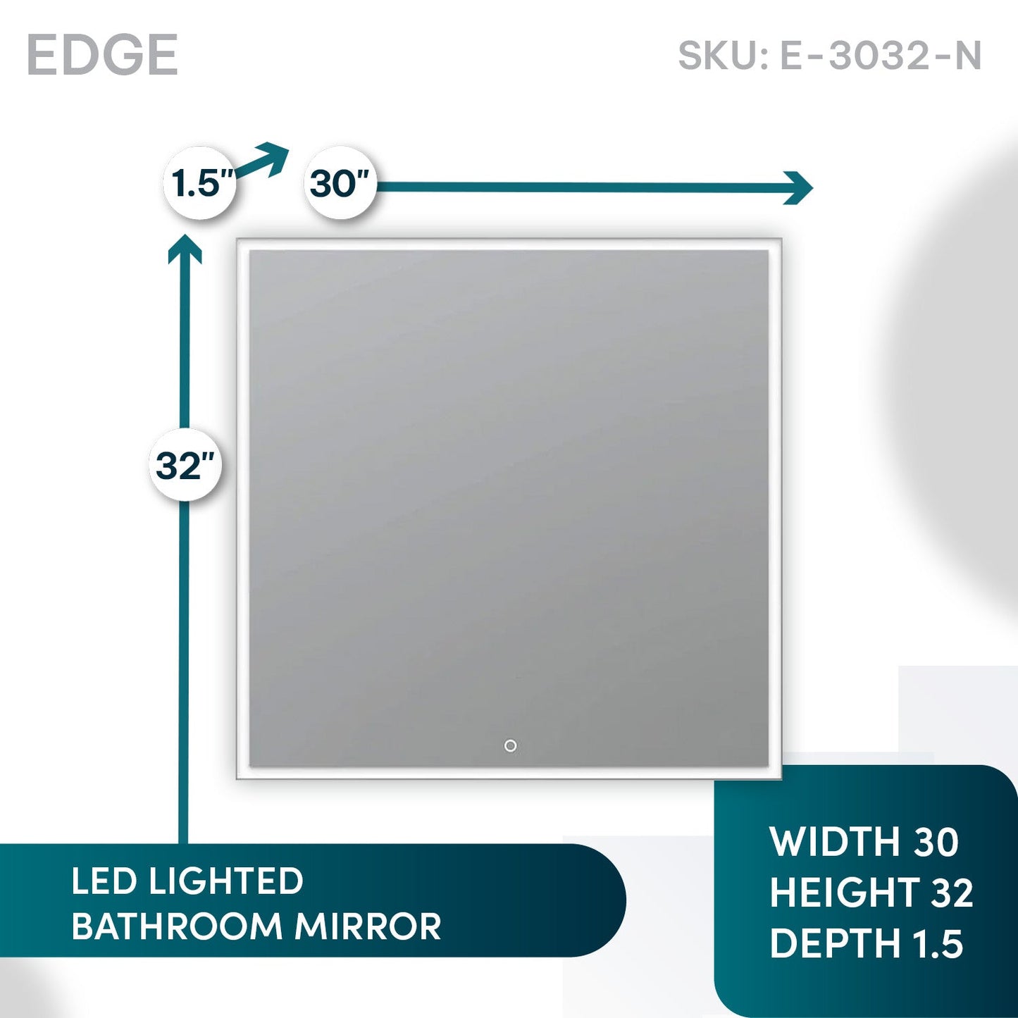 Aquadom Edge 30" x 32" LED Lighted Mirror  - E-3032-N